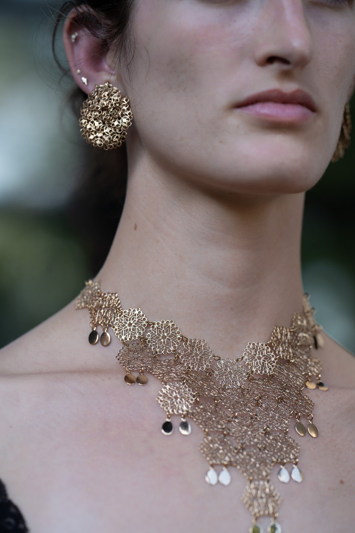 Vintage Vendome V-Neck Filigree Necklace + Earring Set