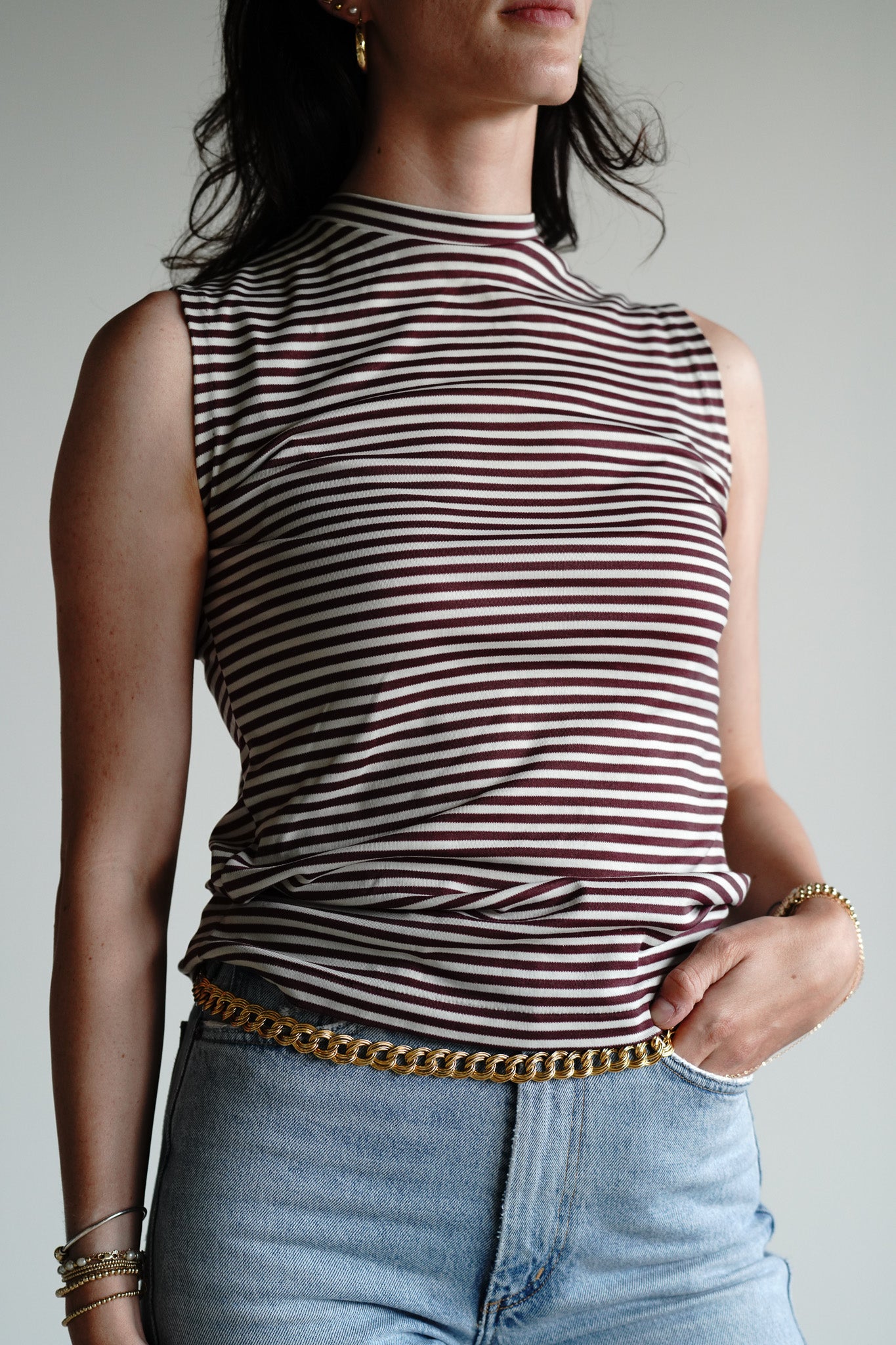 Vintage Striped Mock Neck Top