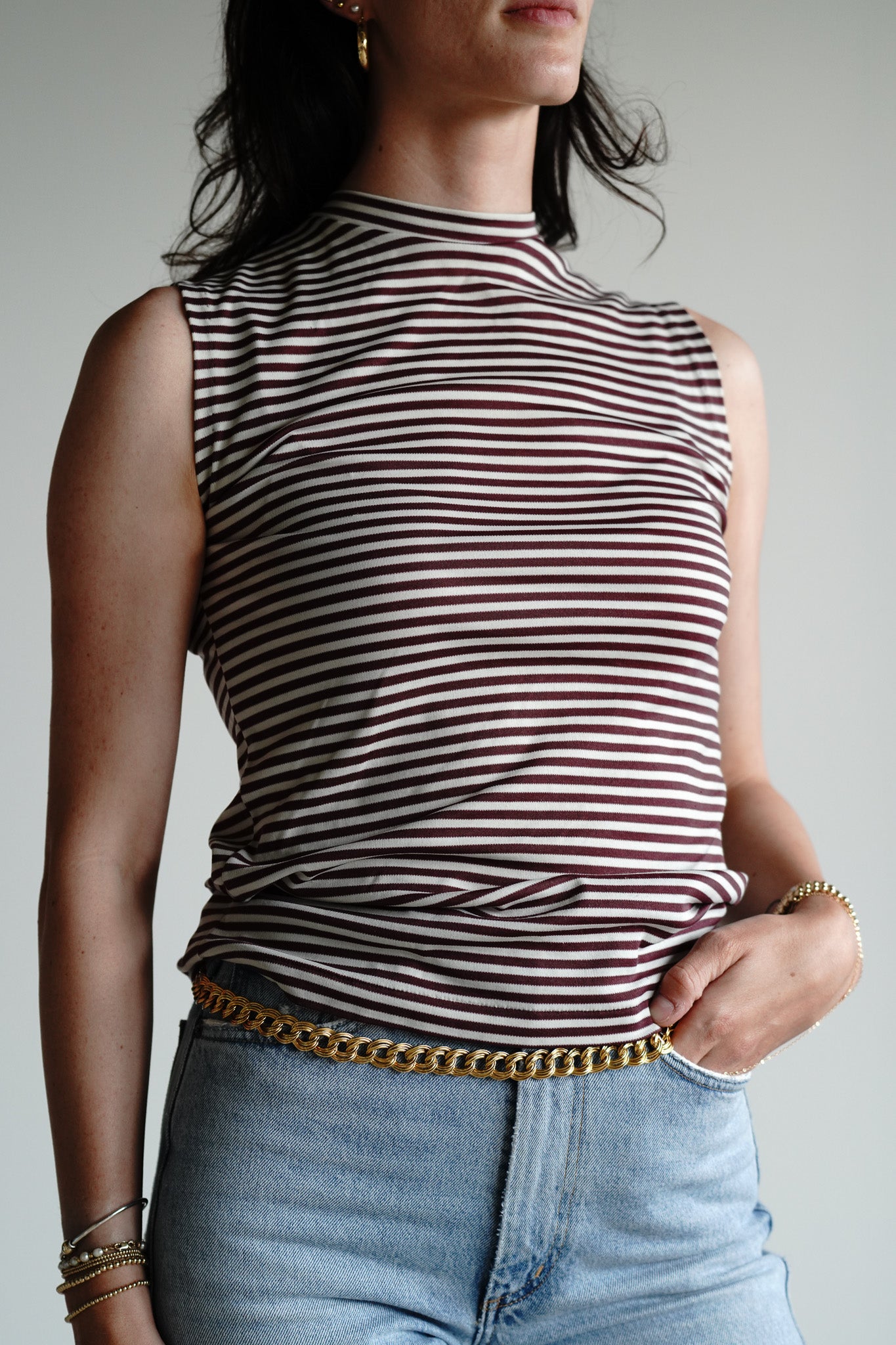 Vintage Striped Mock Neck Top