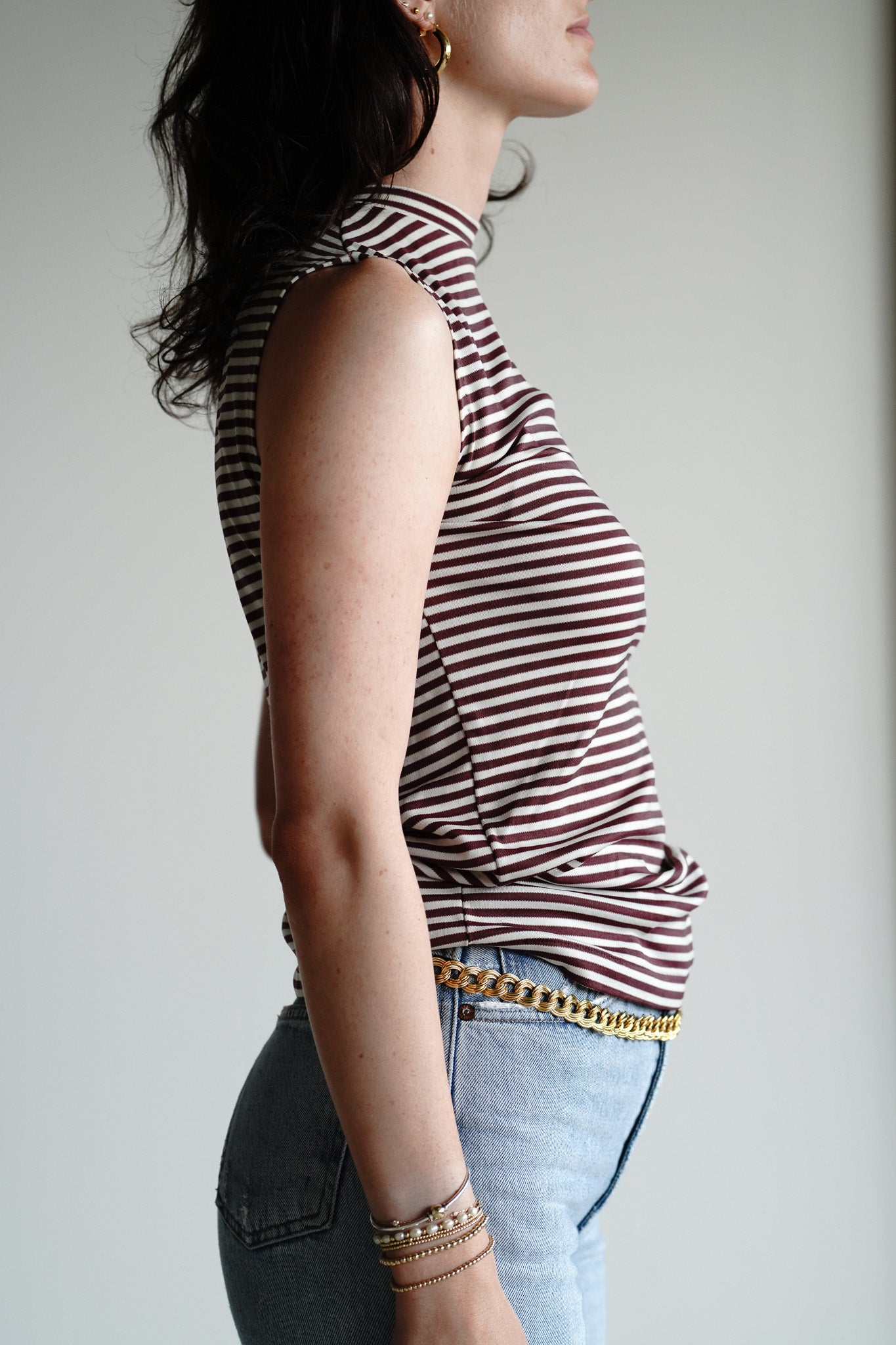 Vintage Striped Mock Neck Top