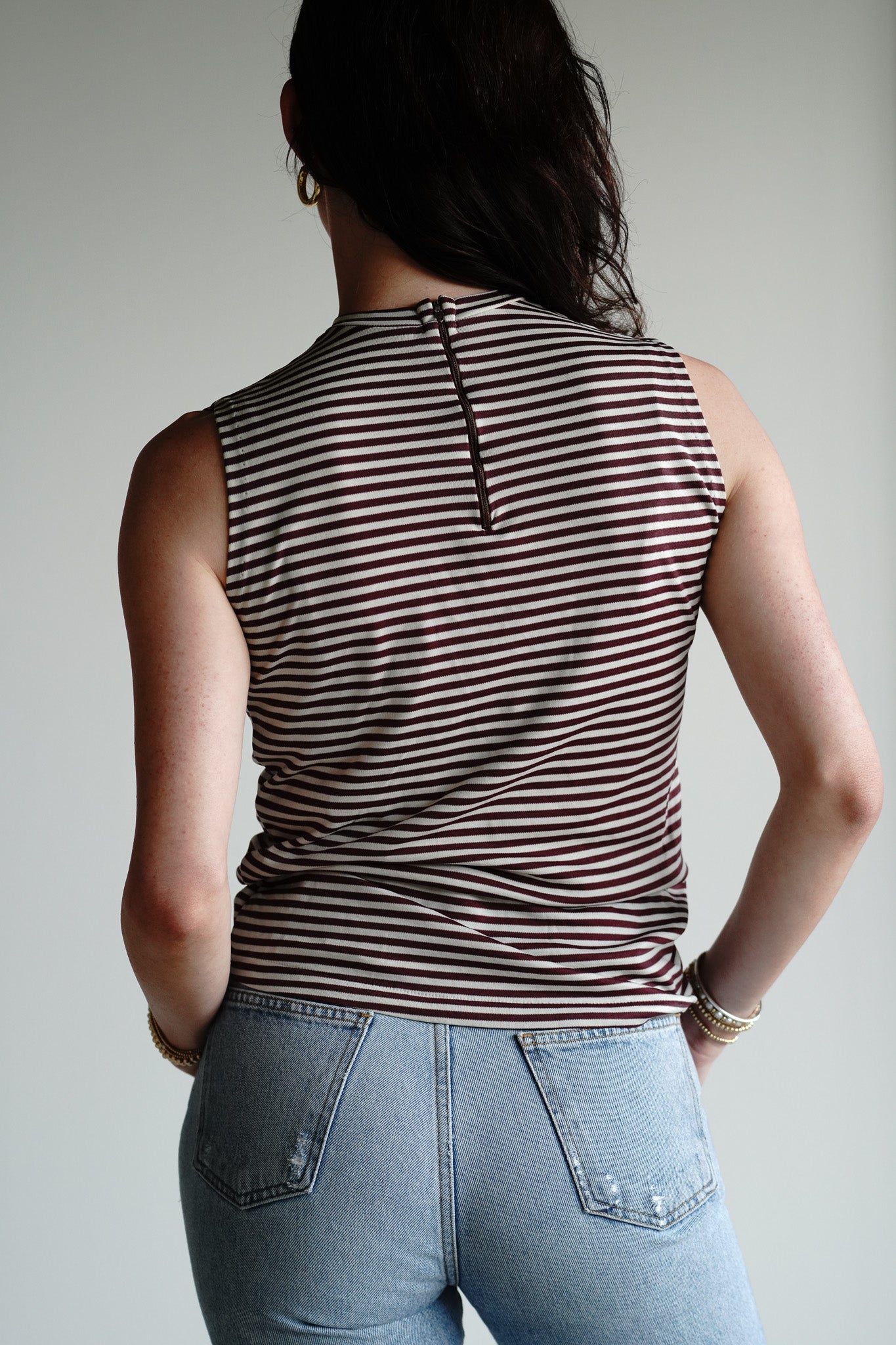 Vintage Striped Mock Neck Top