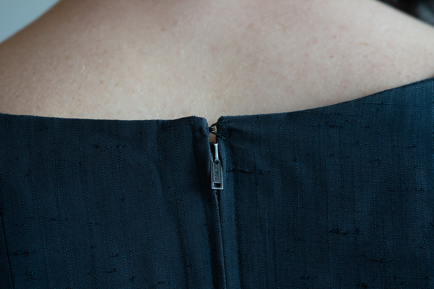 Vintage 50s Silk Shantung Fitted Black Wiggle Dress