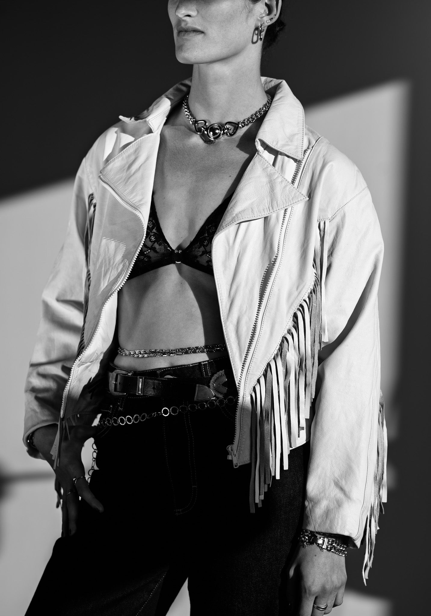 Vintage 80s White Leather Fringe Jacket