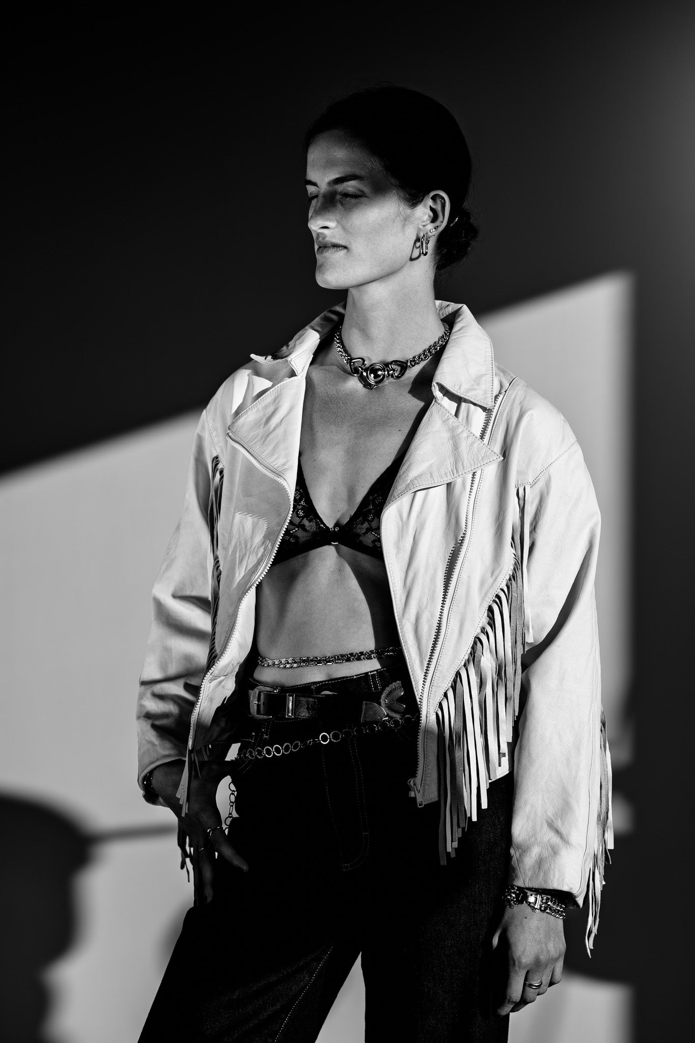 Vintage 80s White Leather Fringe Jacket