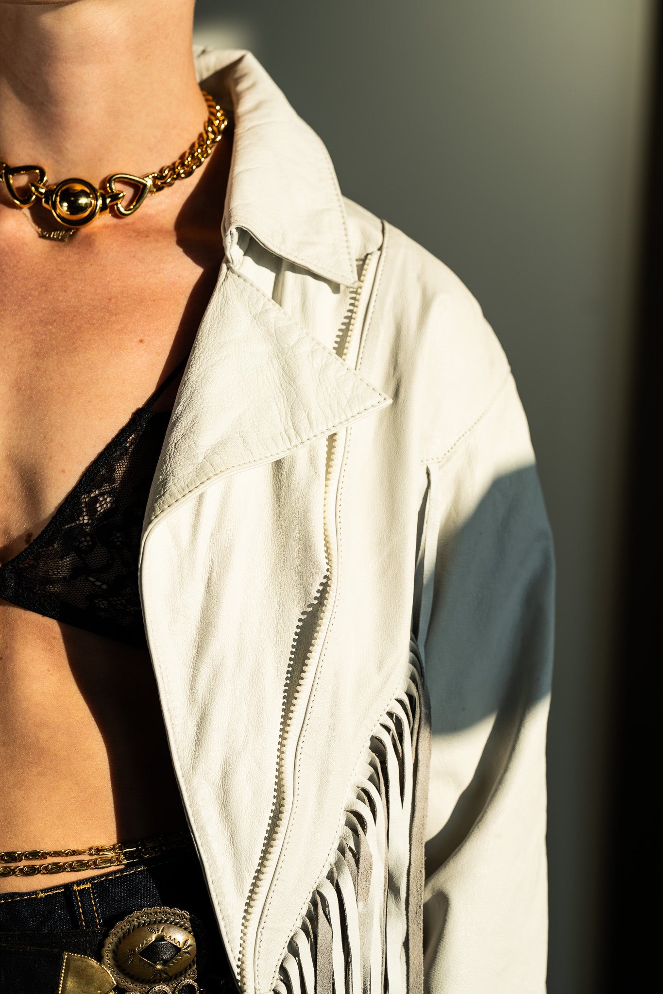 Vintage 80s White Leather Fringe Jacket