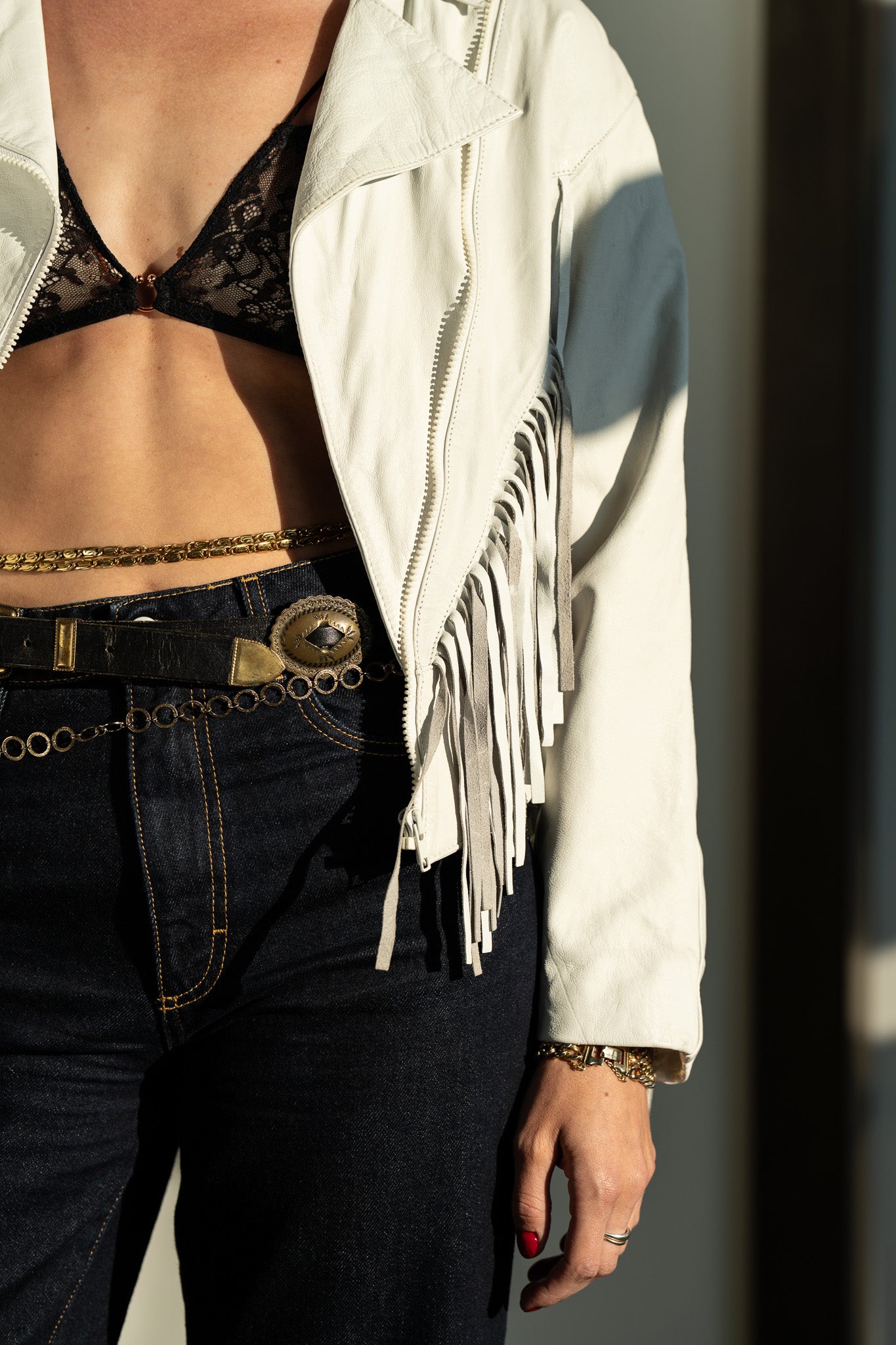 Vintage 80s White Leather Fringe Jacket
