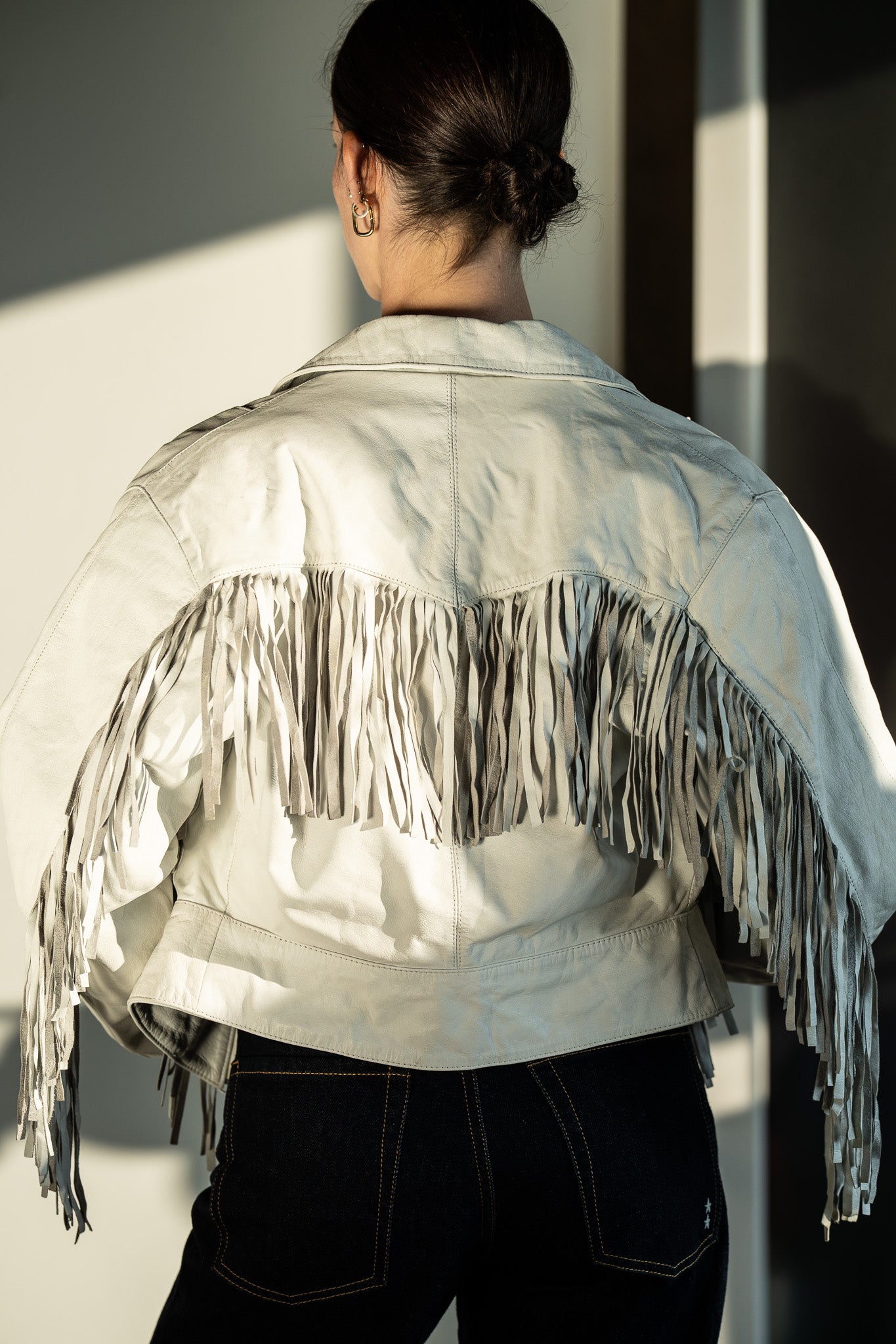 Vintage 80s White Leather Fringe Jacket