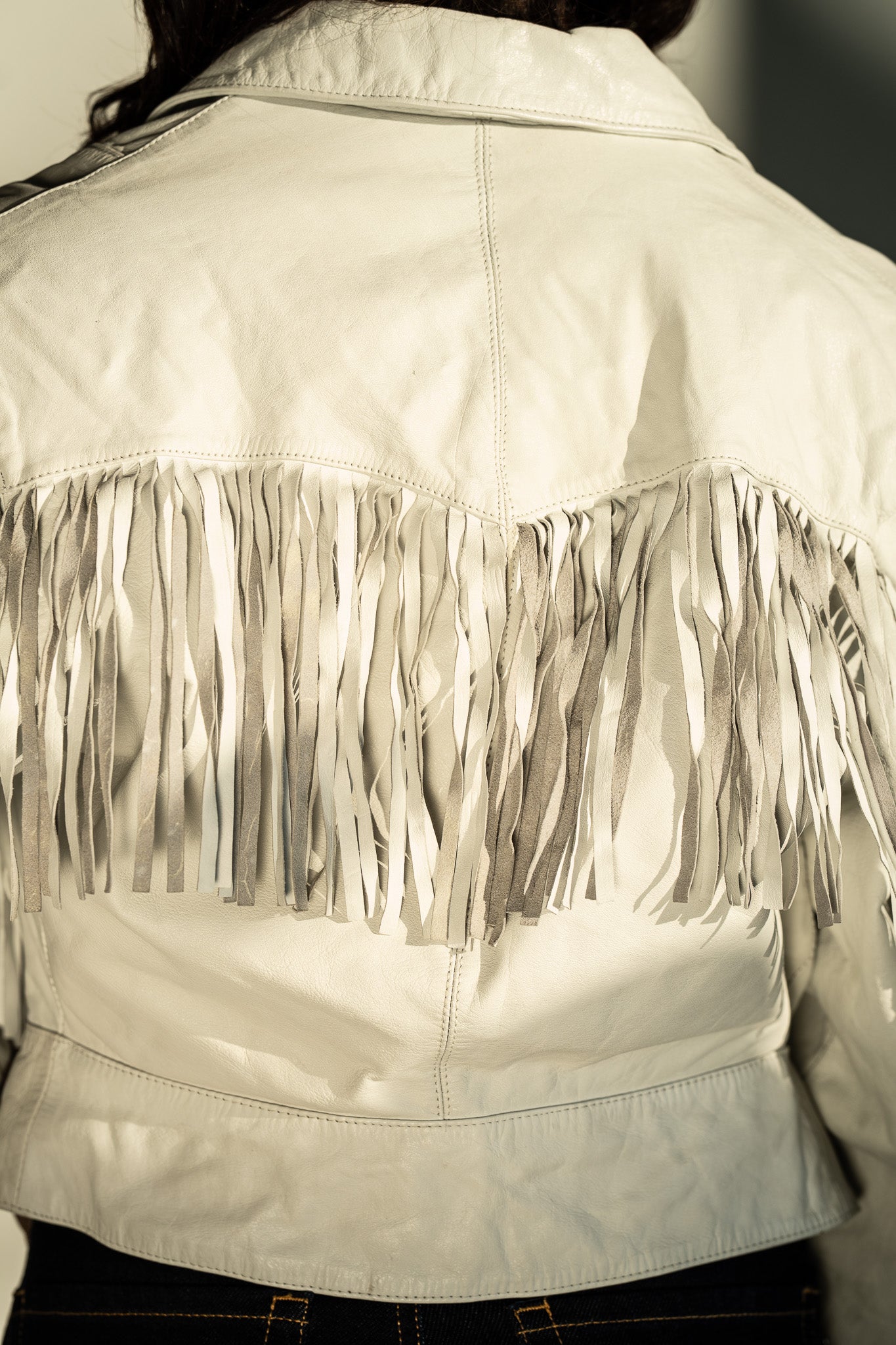 Vintage 80s White Leather Fringe Jacket