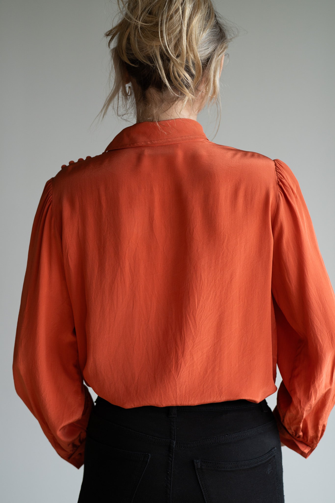 Vintage 80s Silk Blouse Shoulder Button Detail