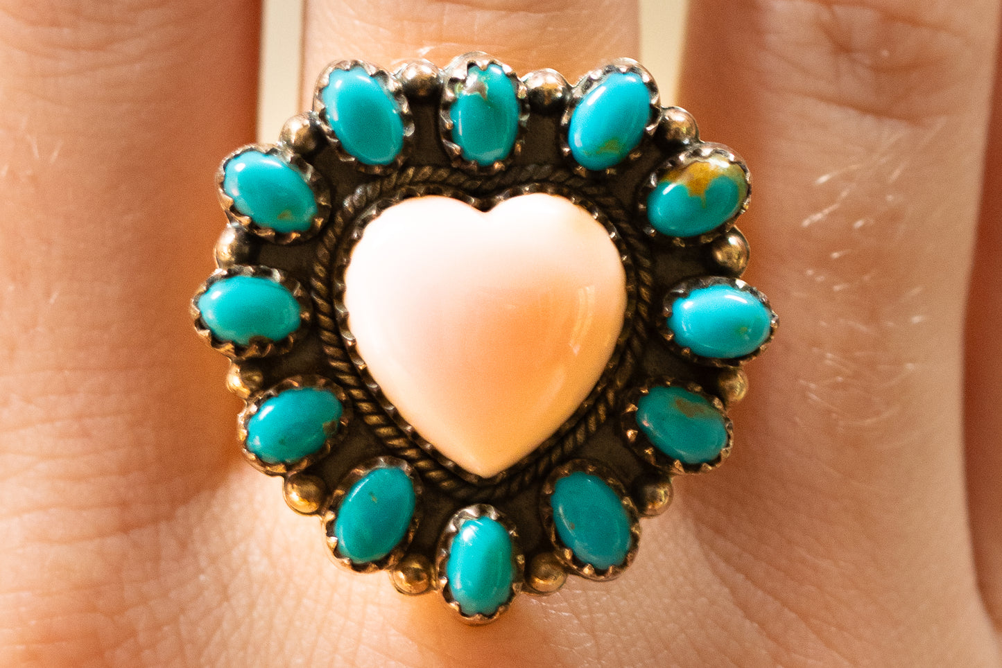 Native American Sterling Silver Pink Conch Heart Ring