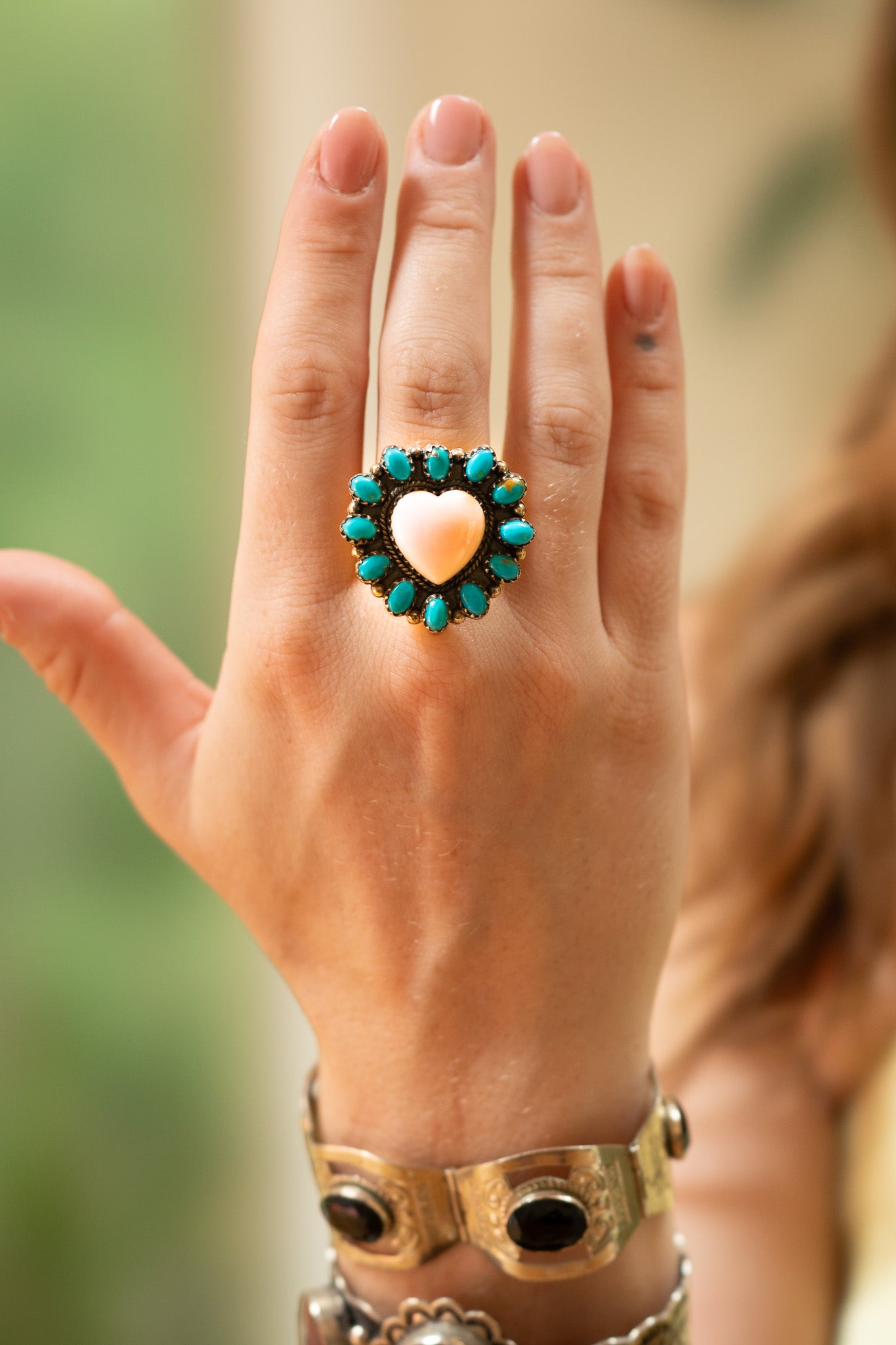 Native American Sterling Silver Pink Conch Heart Ring