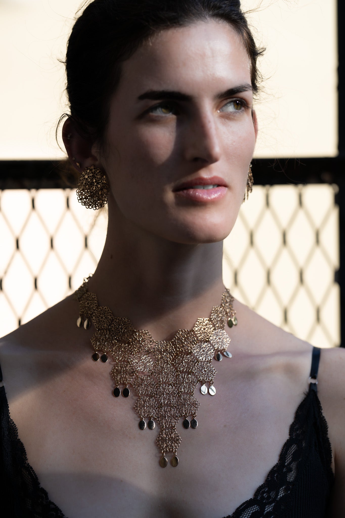 Vintage Vendome V-Neck Filigree Necklace + Earring Set