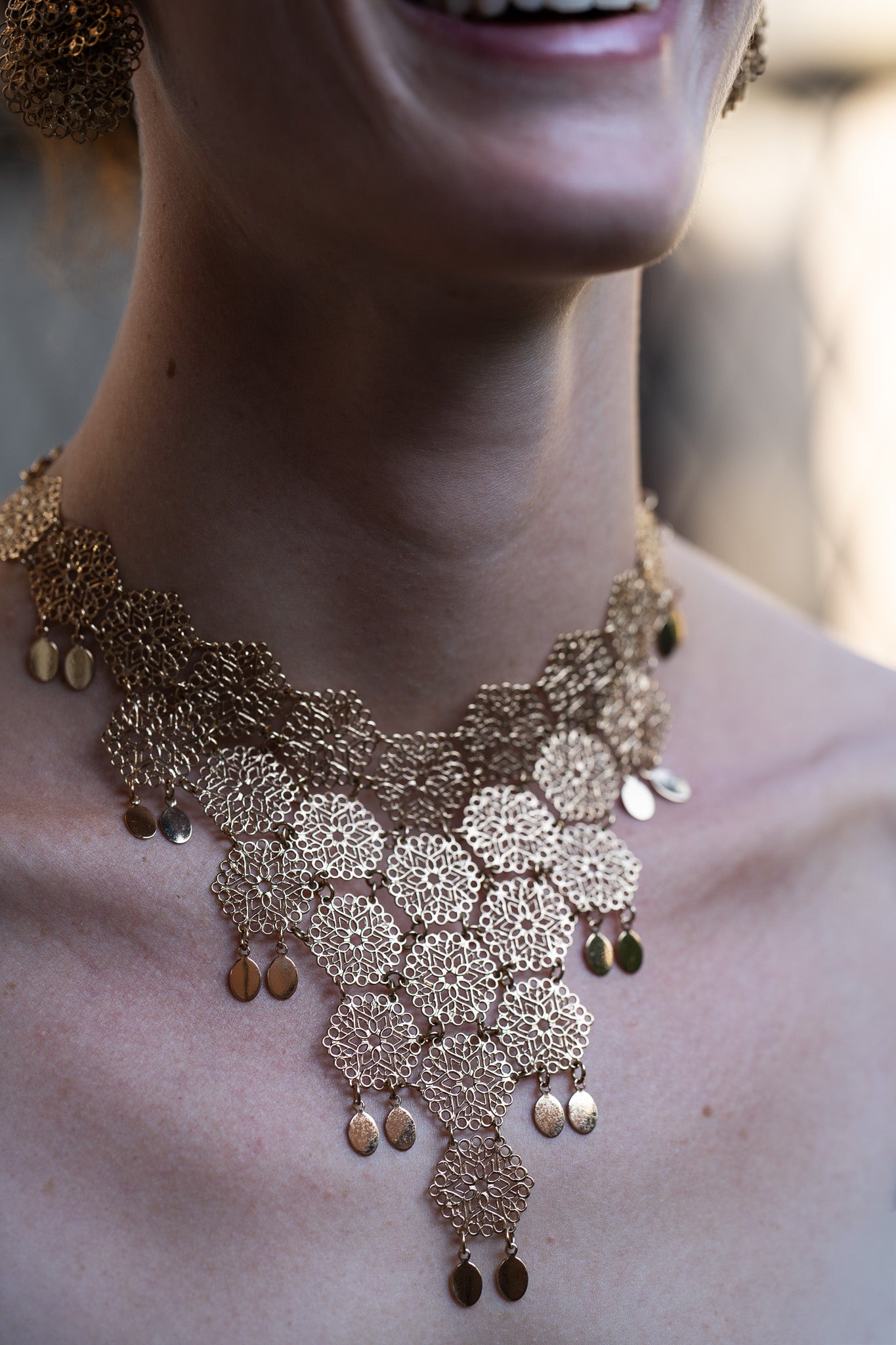 Vintage Vendome V-Neck Filigree Necklace + Earring Set