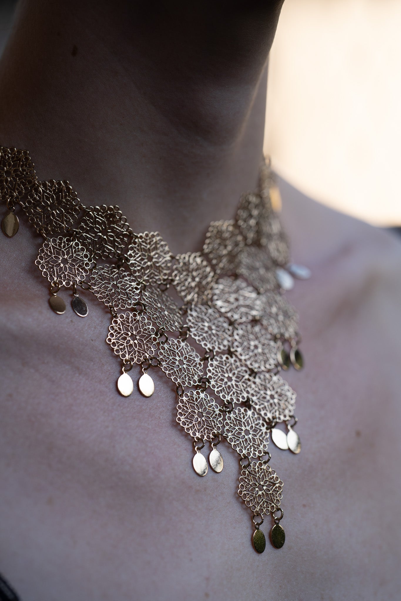 Vintage Vendome V-Neck Filigree Necklace + Earring Set