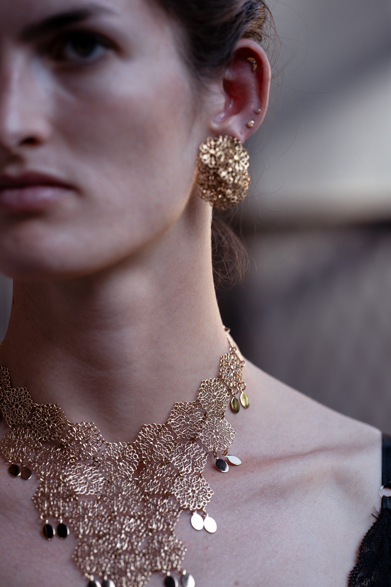 Vintage Vendome V-Neck Filigree Necklace + Earring Set