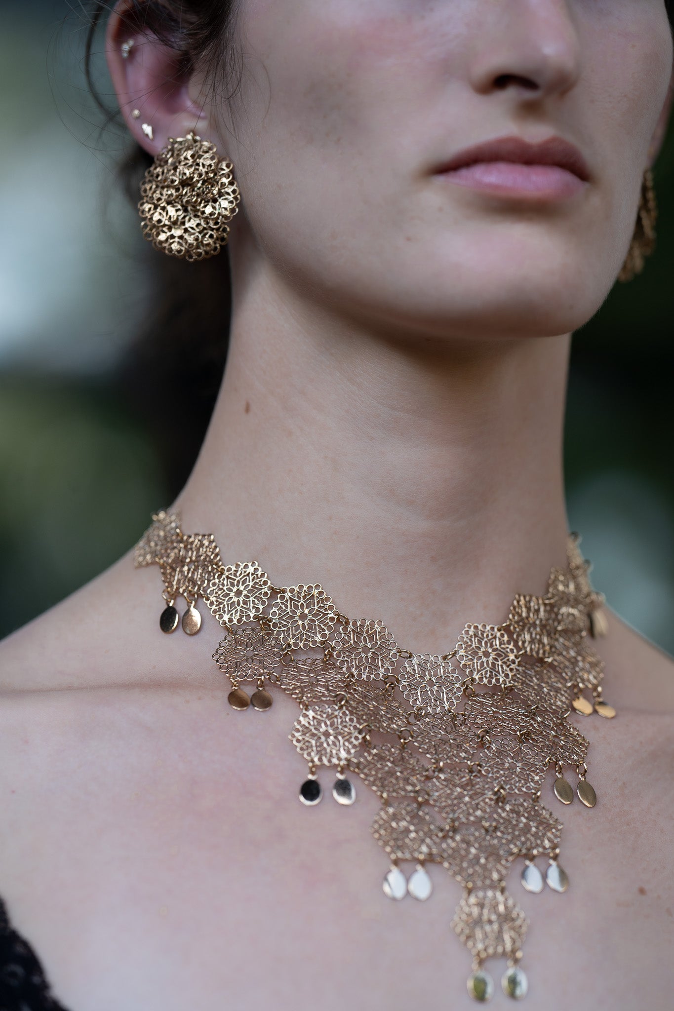 Vintage Vendome V-Neck Filigree Necklace + Earring Set