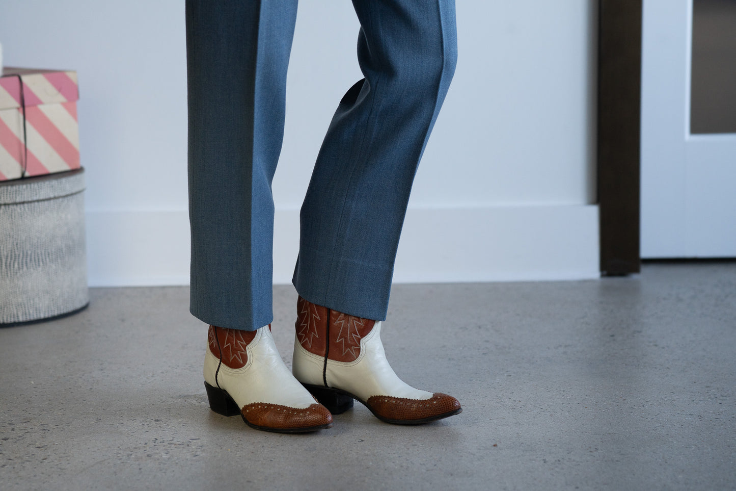 Vintage Two Tone Brogue Cowboy Boots