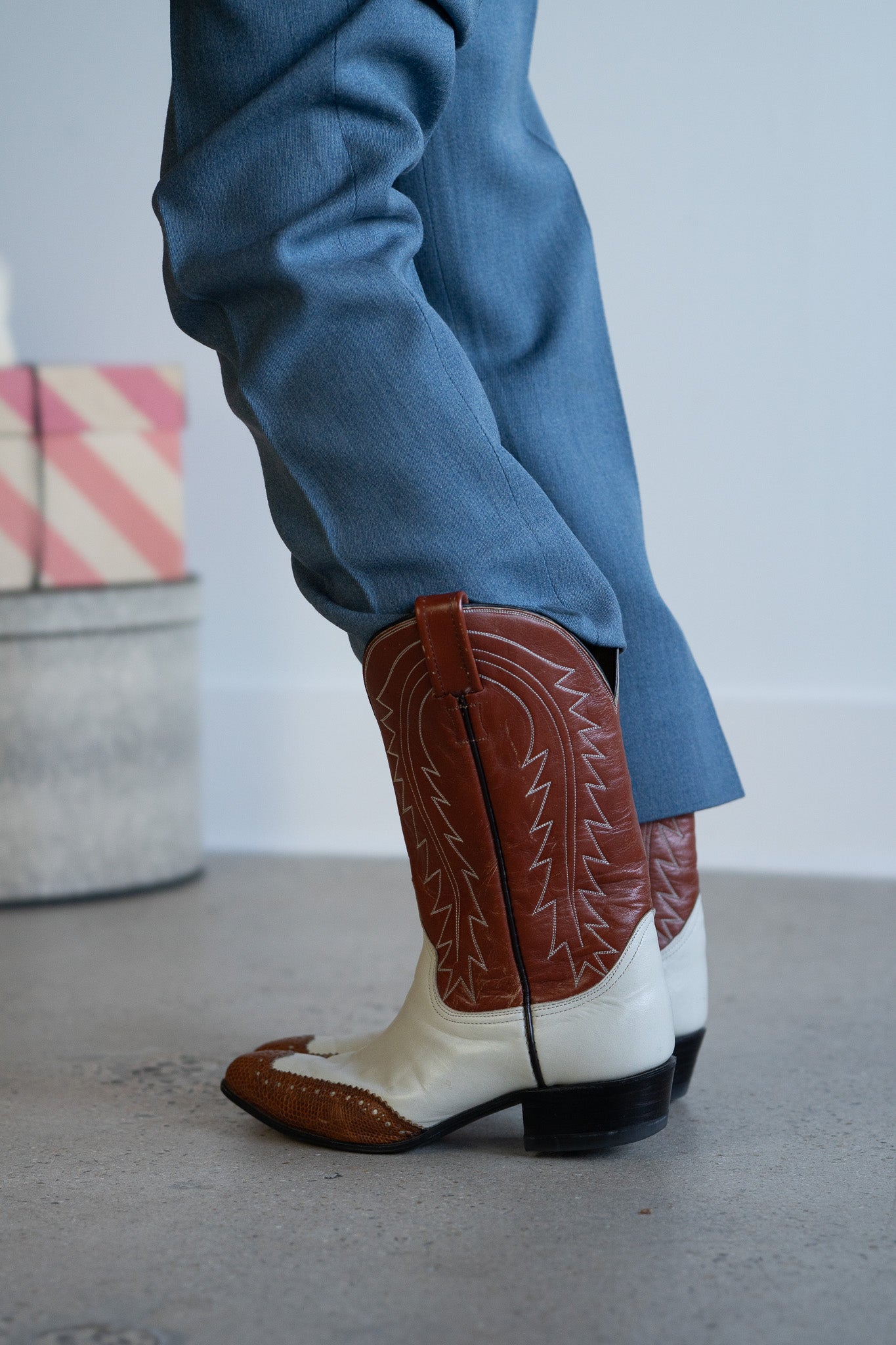Vintage Two Tone Brogue Cowboy Boots