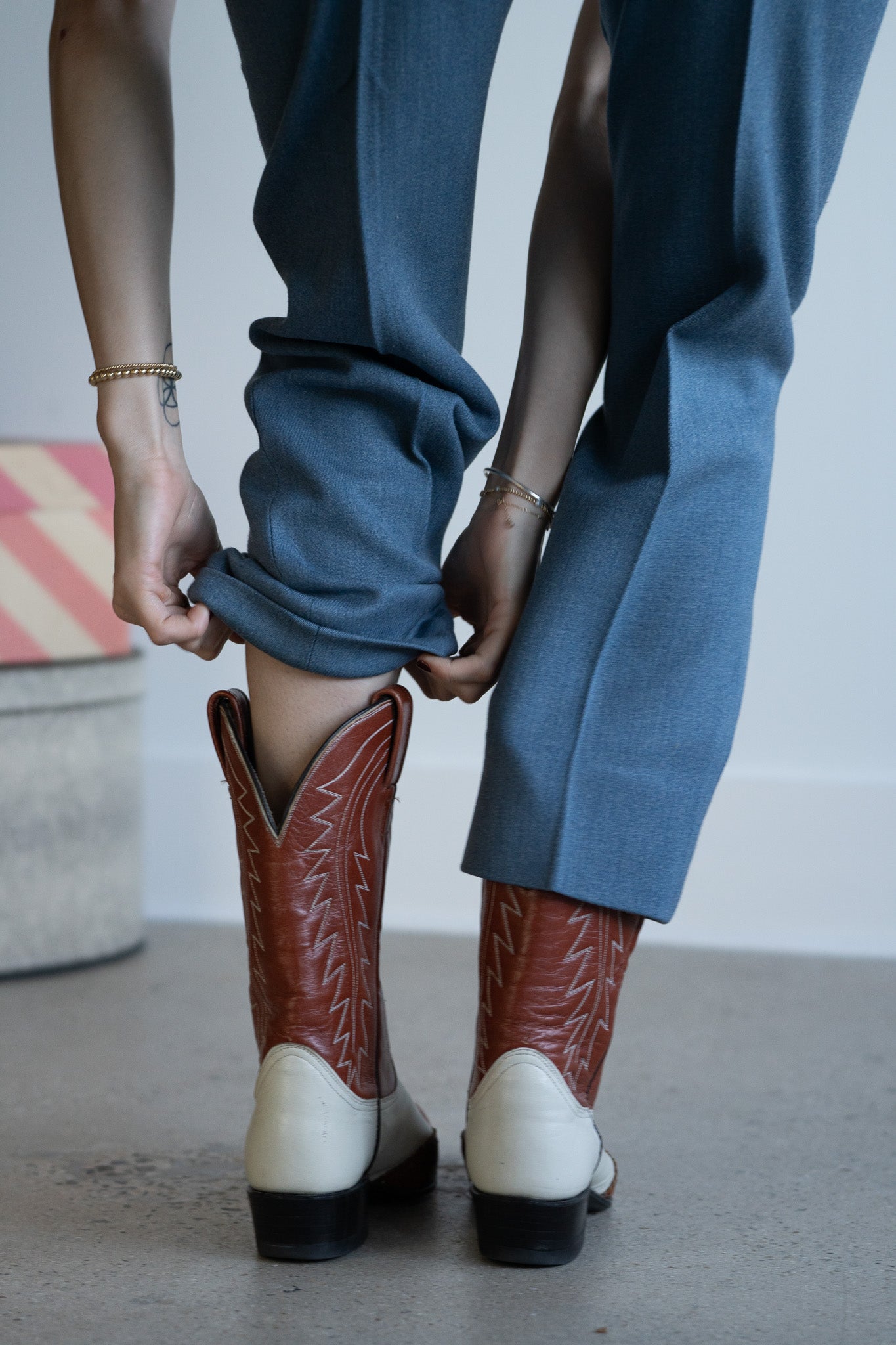 Vintage Two Tone Brogue Cowboy Boots