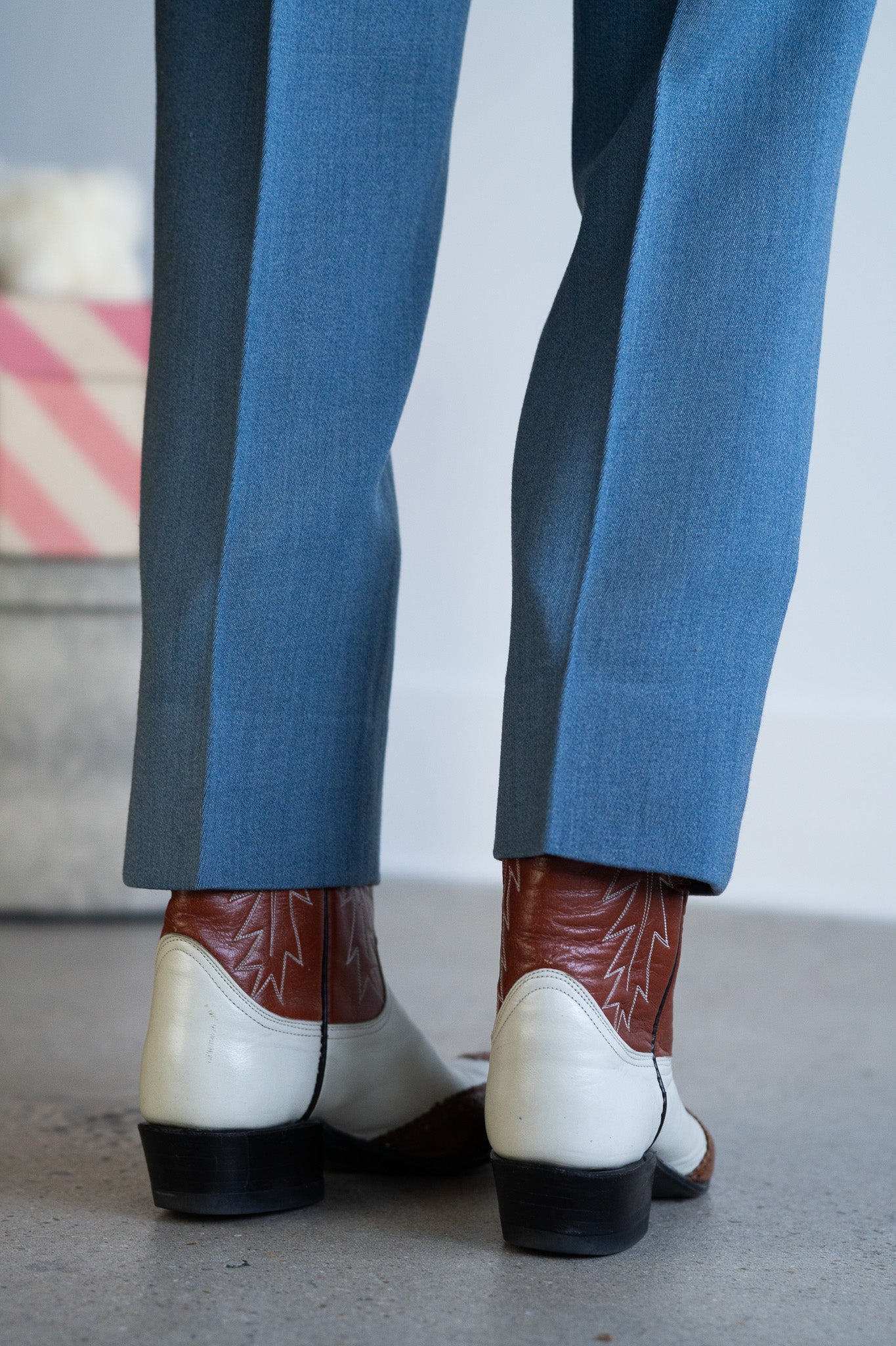 Vintage Two Tone Brogue Cowboy Boots