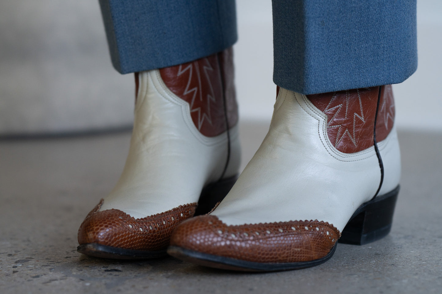 Vintage Two Tone Brogue Cowboy Boots