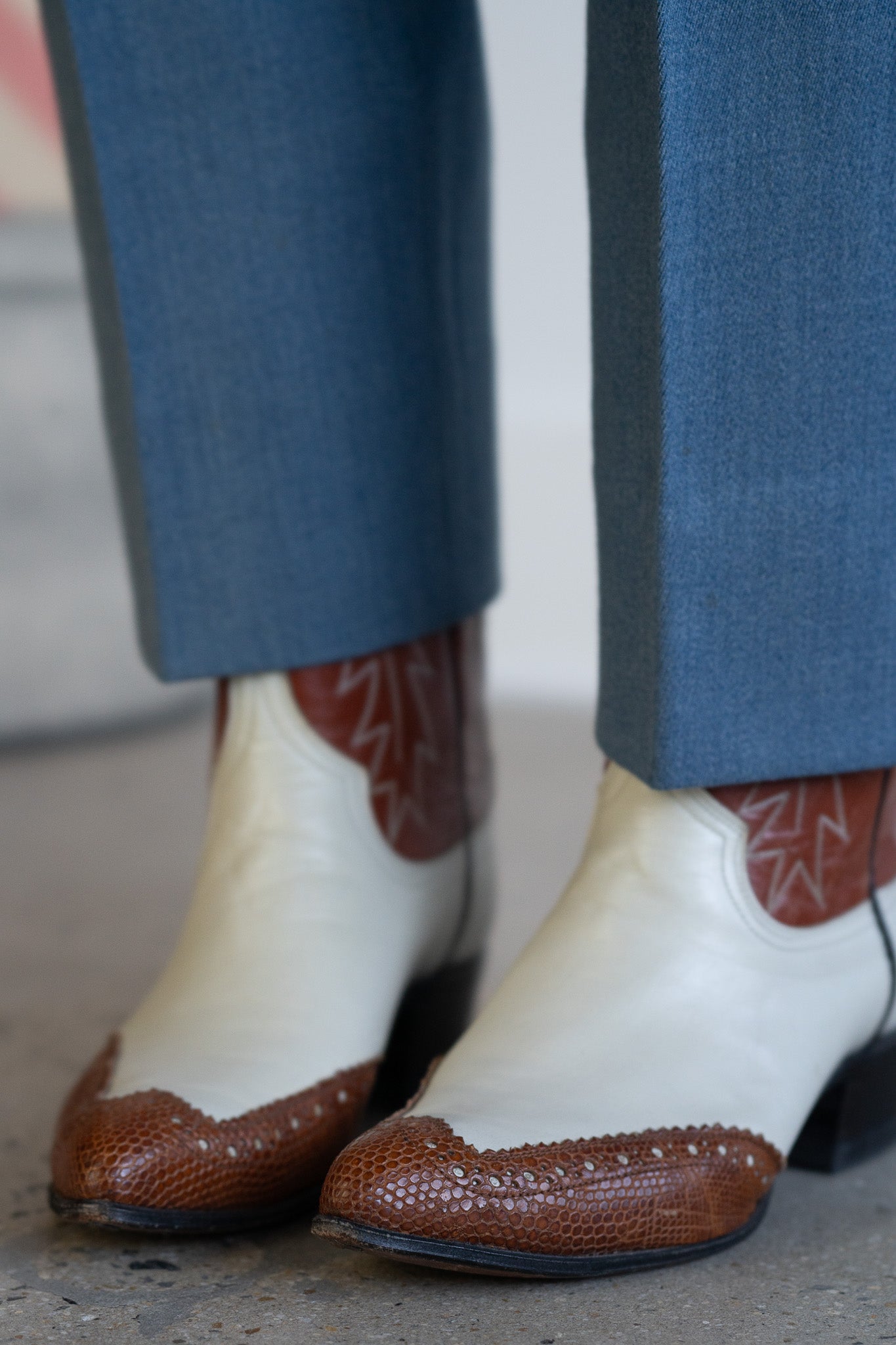 Vintage Two Tone Brogue Cowboy Boots