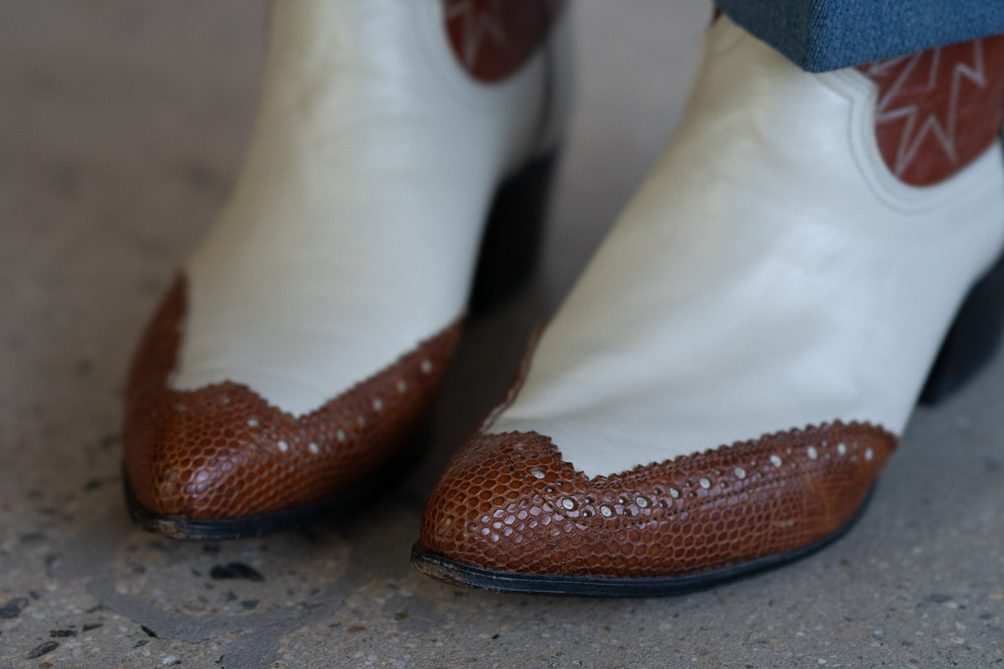 Vintage Two Tone Brogue Cowboy Boots