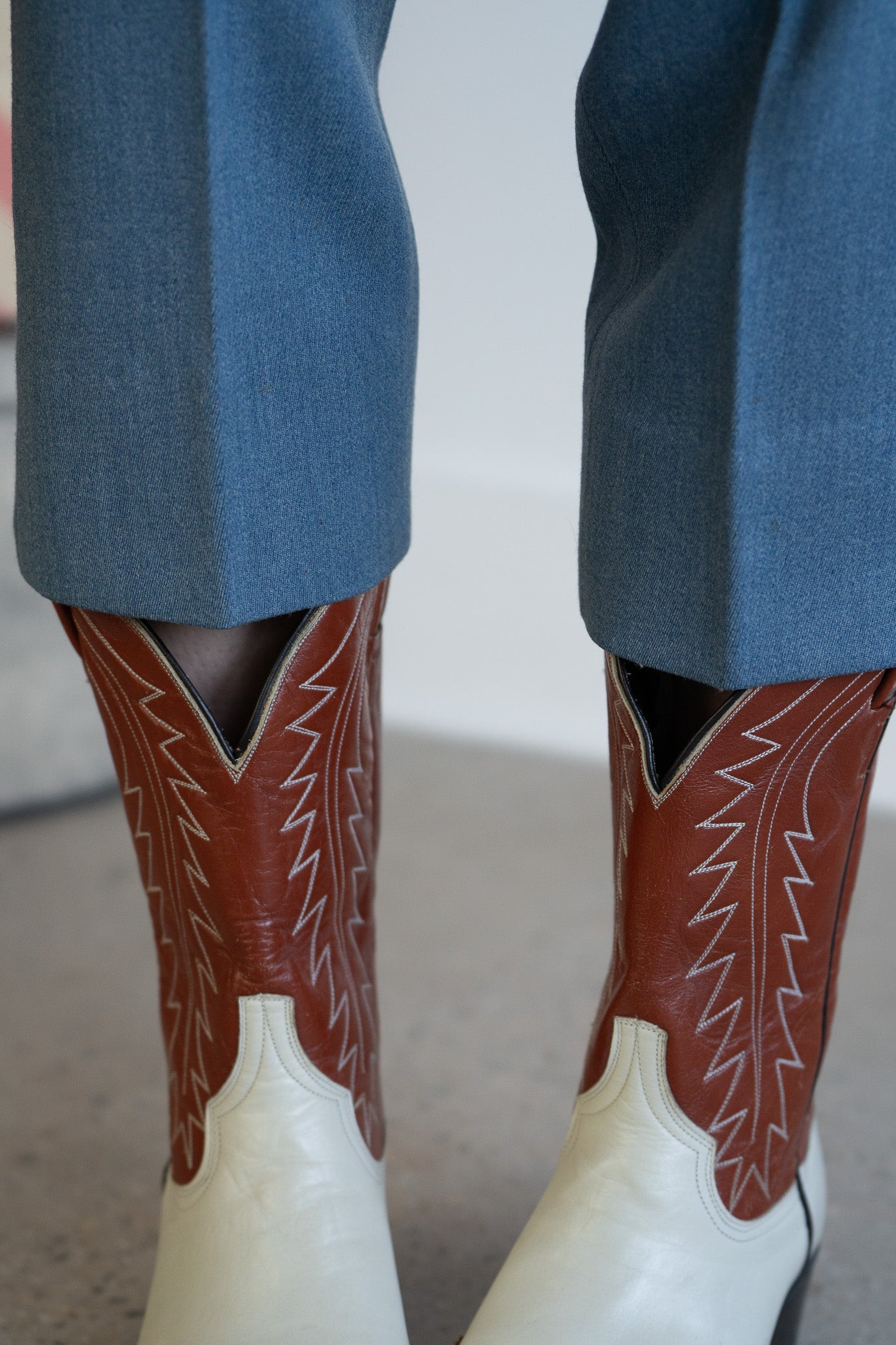 Vintage Two Tone Brogue Cowboy Boots