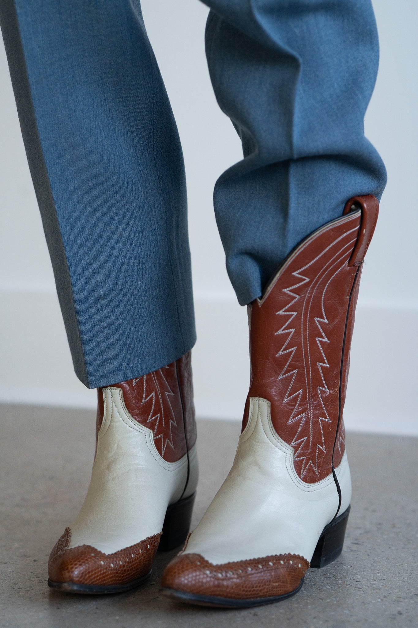 Vintage Two Tone Brogue Cowboy Boots