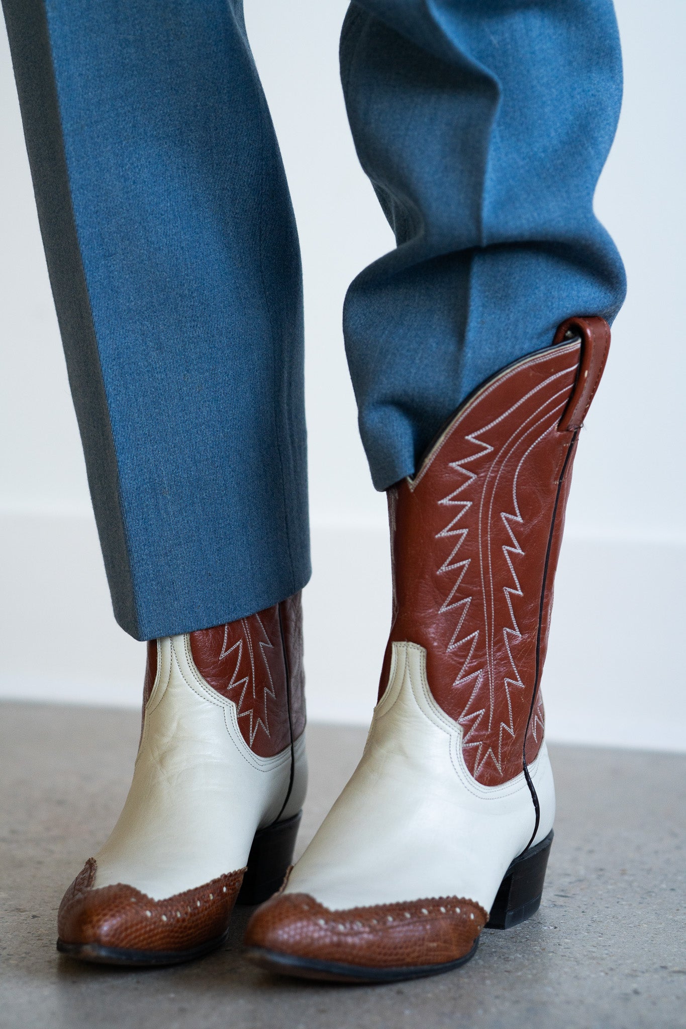 Vintage Two Tone Brogue Cowboy Boots