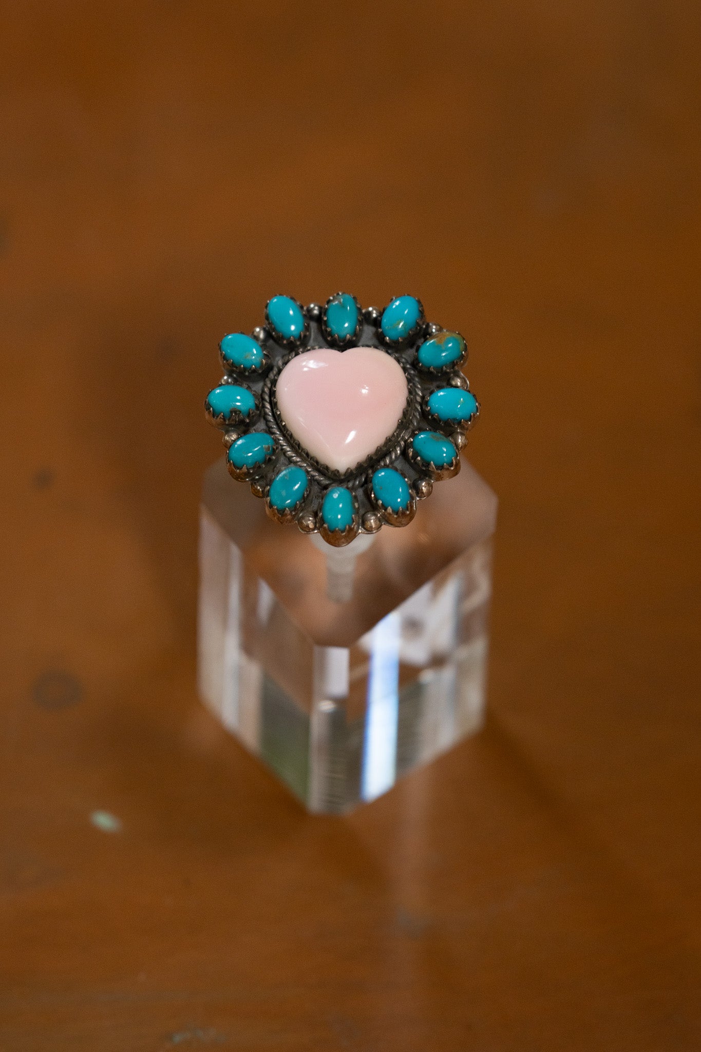 Native American Sterling Silver Pink Conch Heart Ring