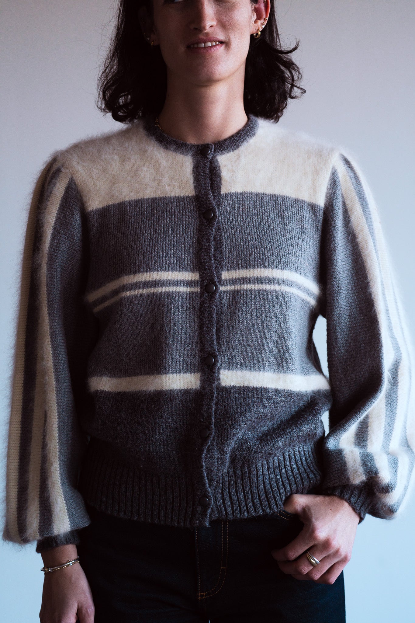 Vintage 80s Angora & Mohair Button Front Sweater