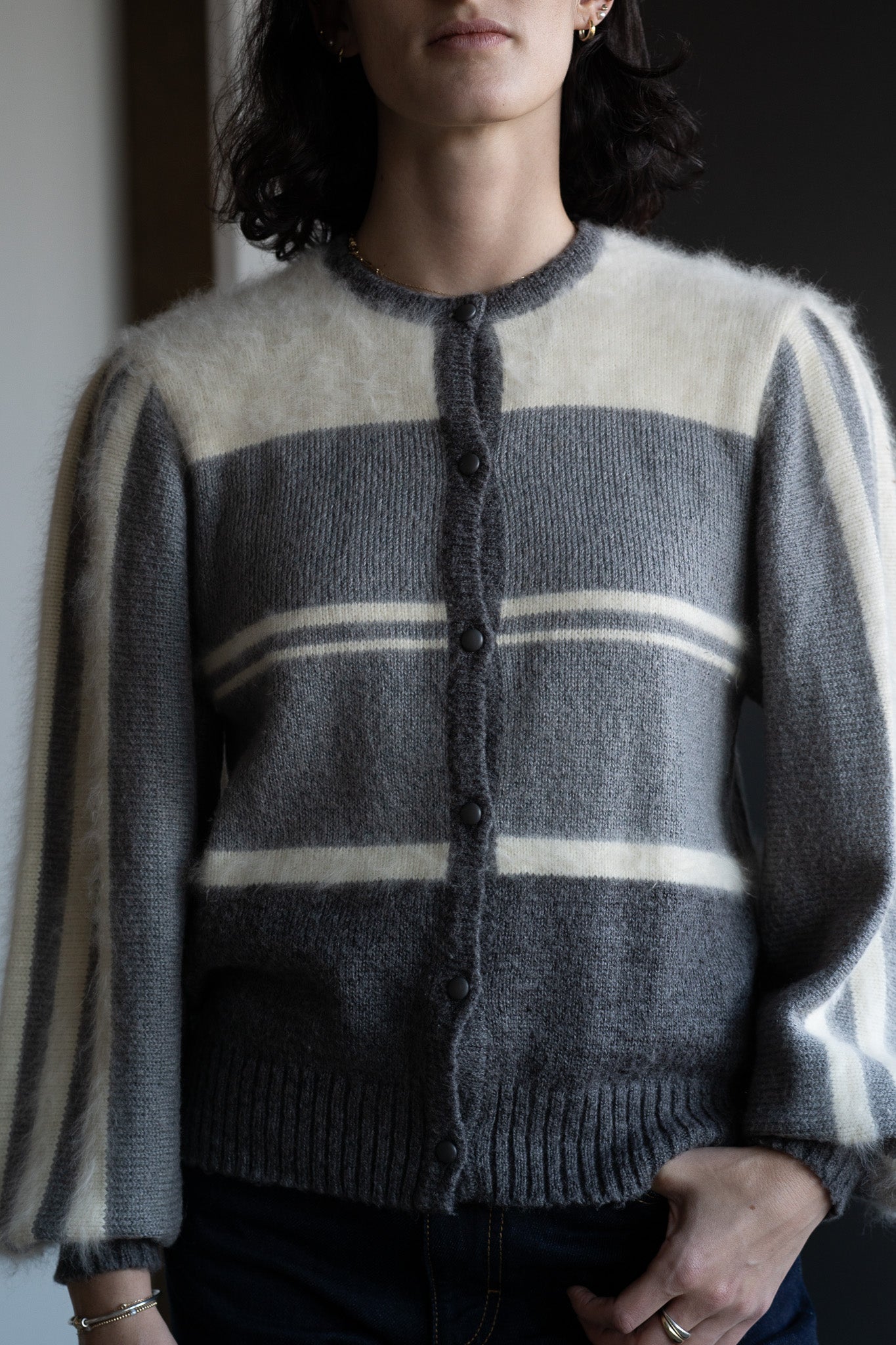 Vintage 80s Angora & Mohair Button Front Sweater
