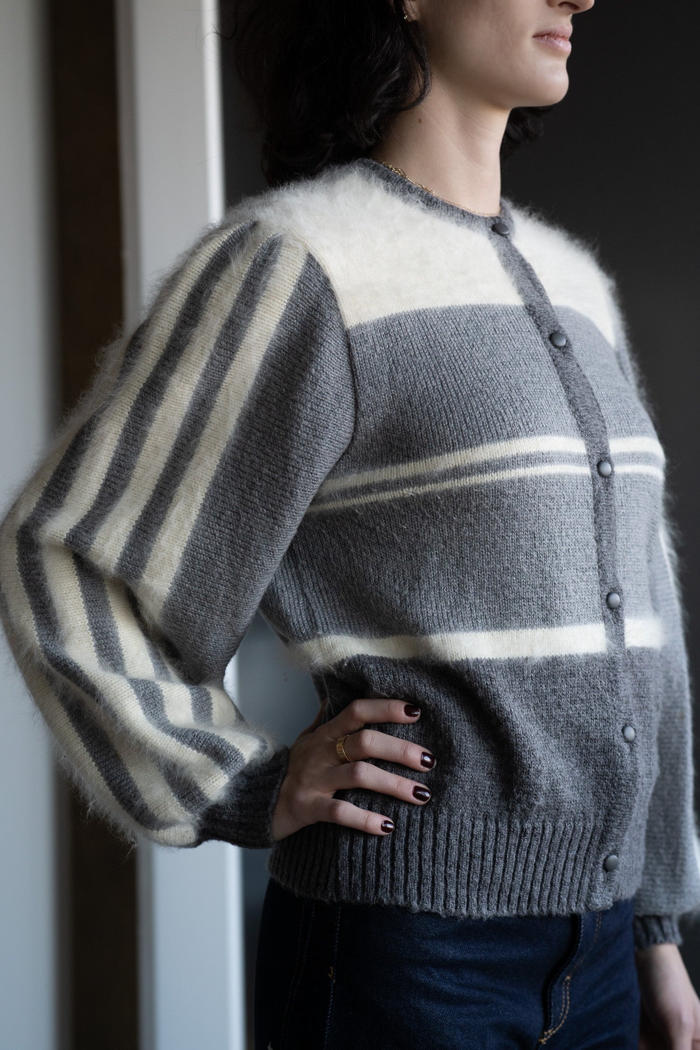 Vintage 80s Angora & Mohair Button Front Sweater