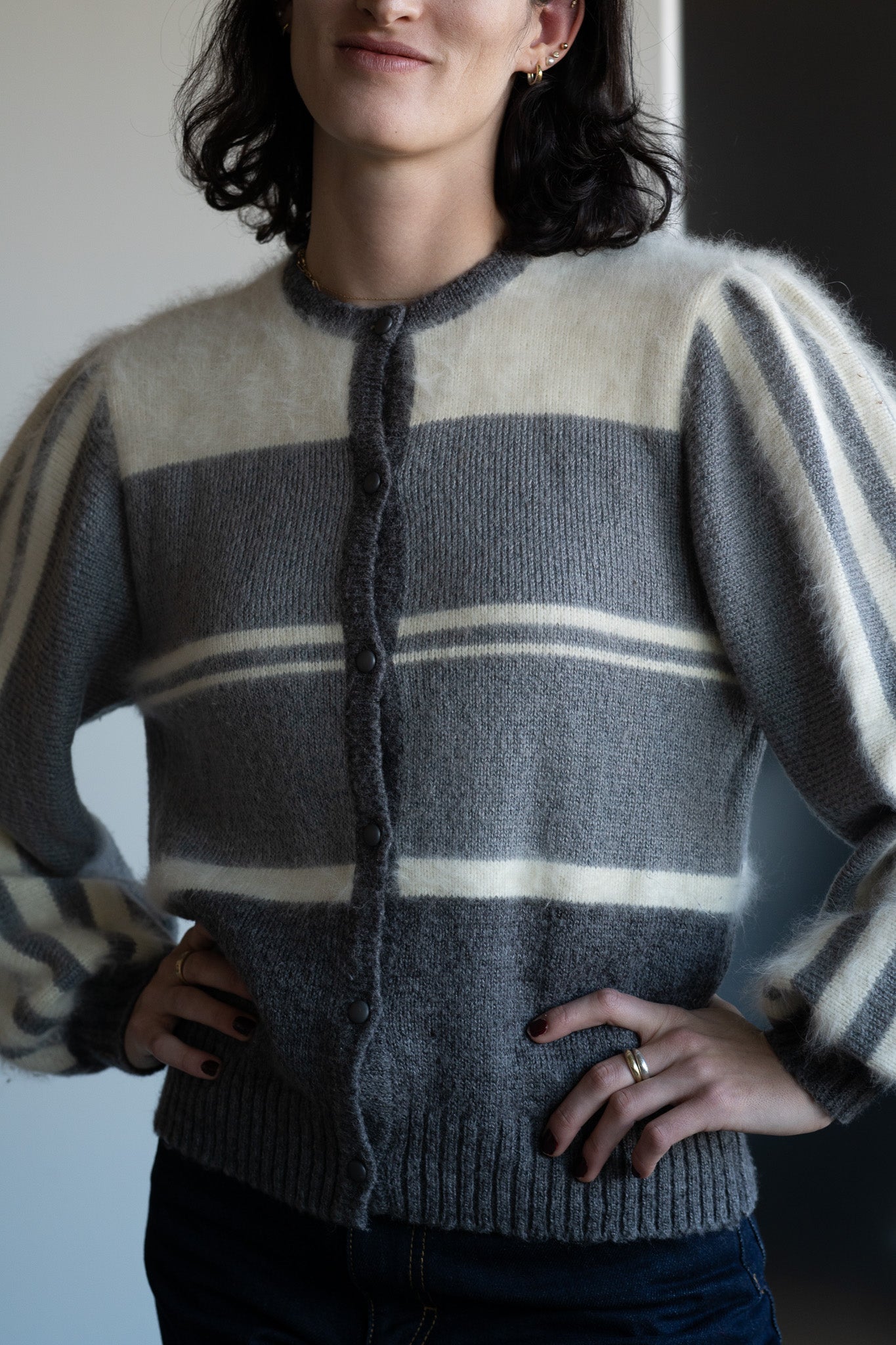 Vintage 80s Angora & Mohair Button Front Sweater