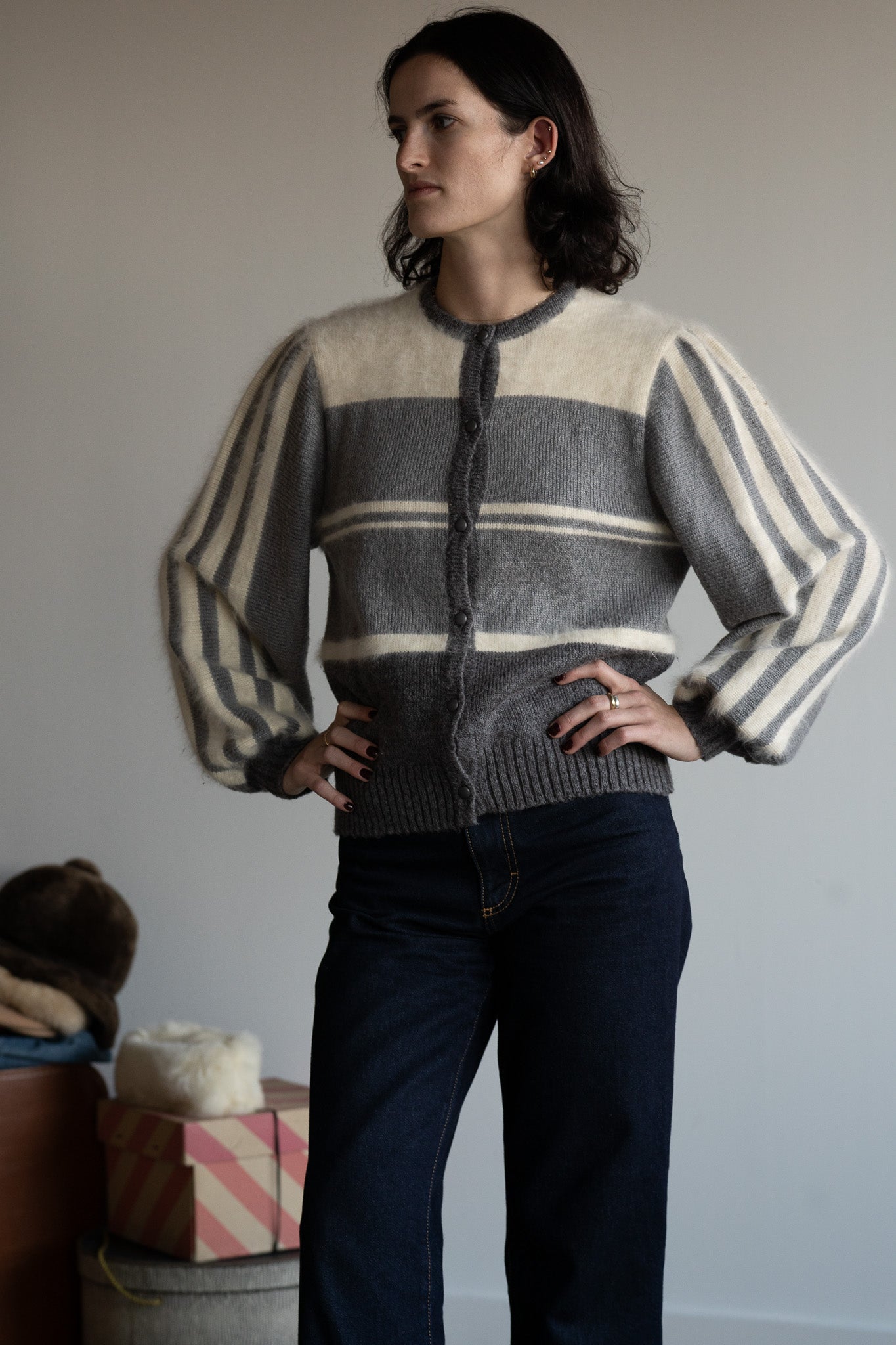 Vintage 80s Angora & Mohair Button Front Sweater