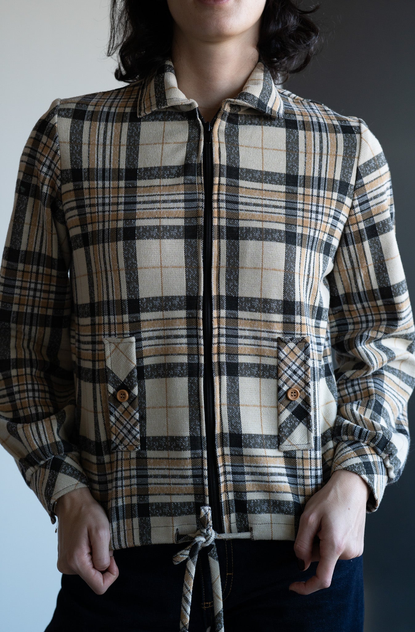 Vintage 70s Cinch Waist Plaid Harrington Style Jacket