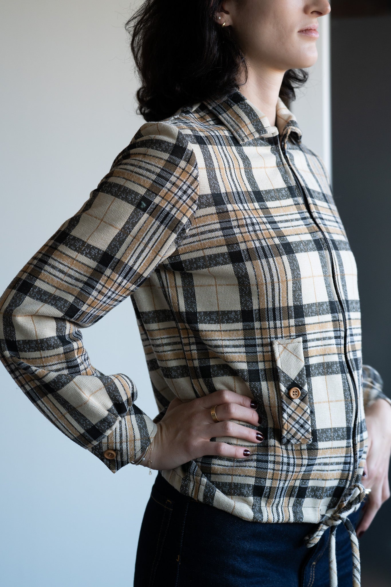 Vintage 70s Cinch Waist Plaid Harrington Style Jacket