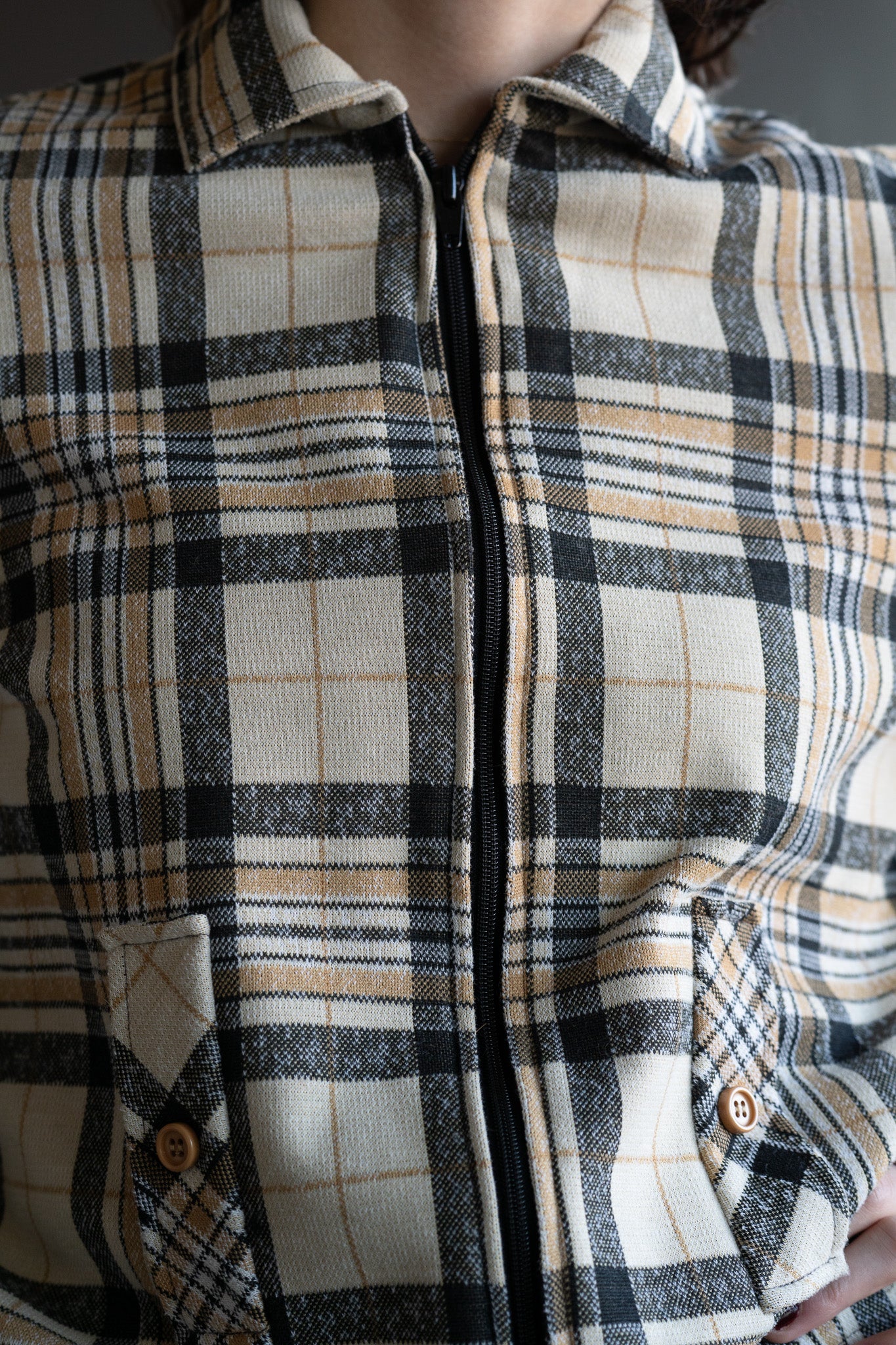 Vintage 70s Cinch Waist Plaid Harrington Style Jacket