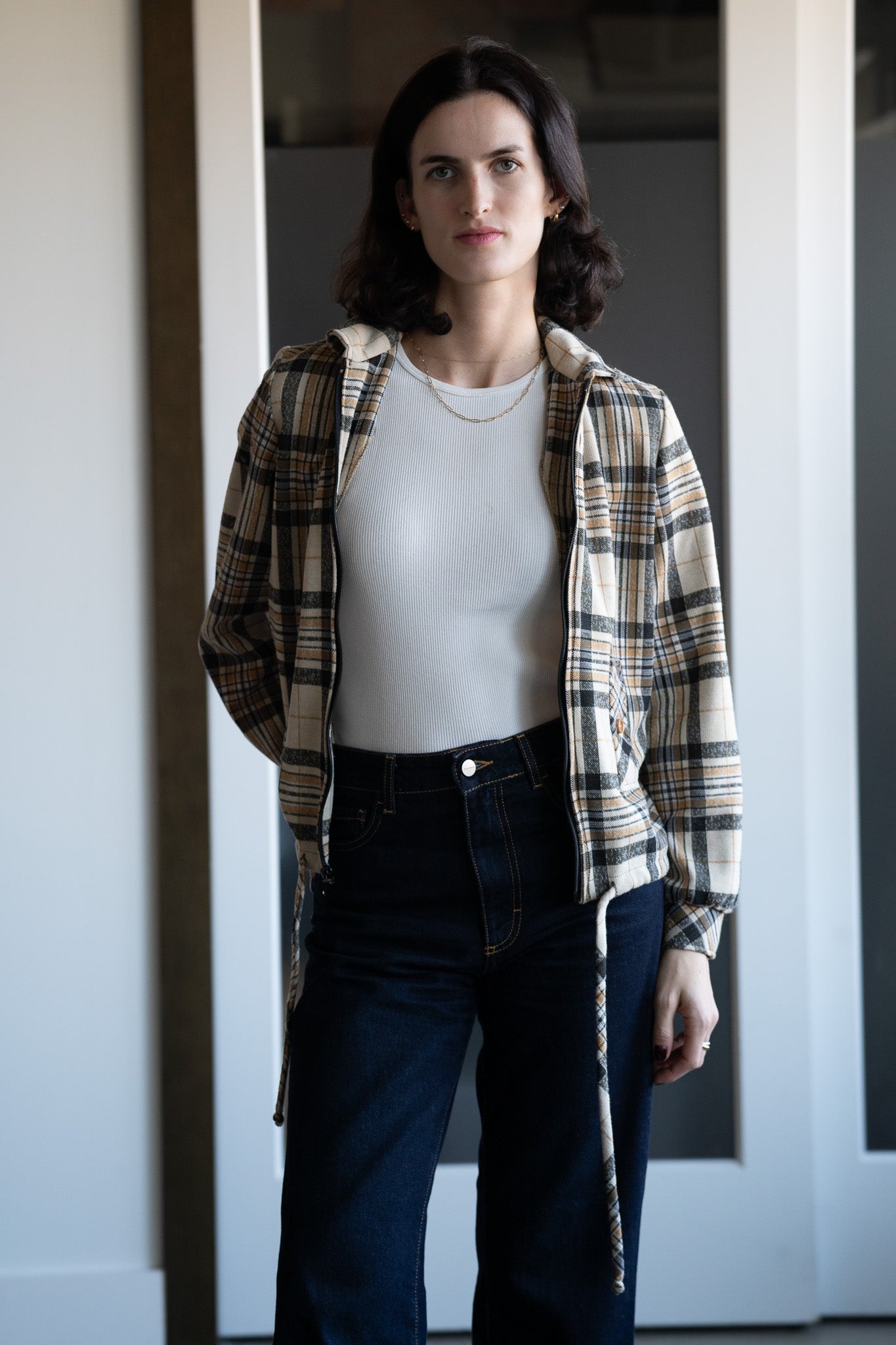 Vintage 70s Cinch Waist Plaid Harrington Style Jacket