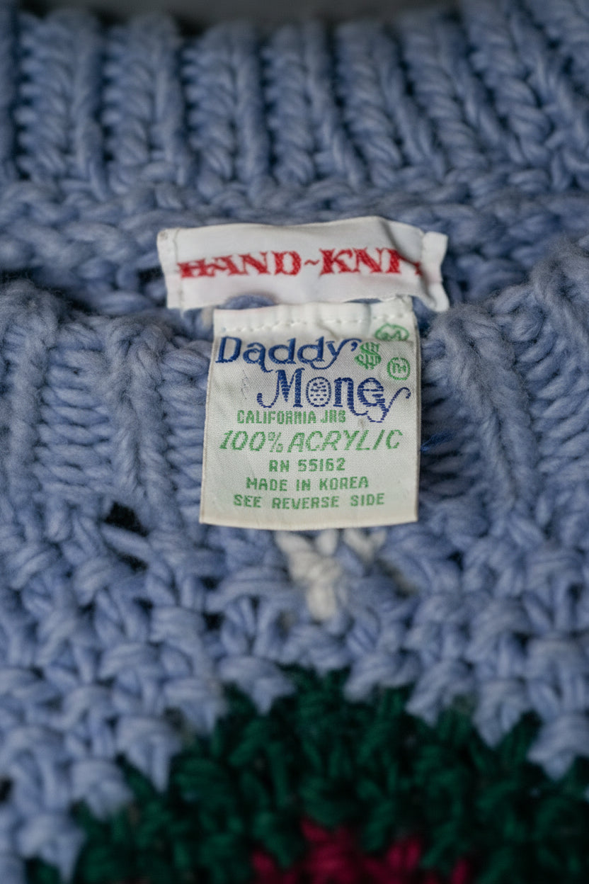 Vintage 70s Hand-Knit Multi-Tone Chunky Sweater