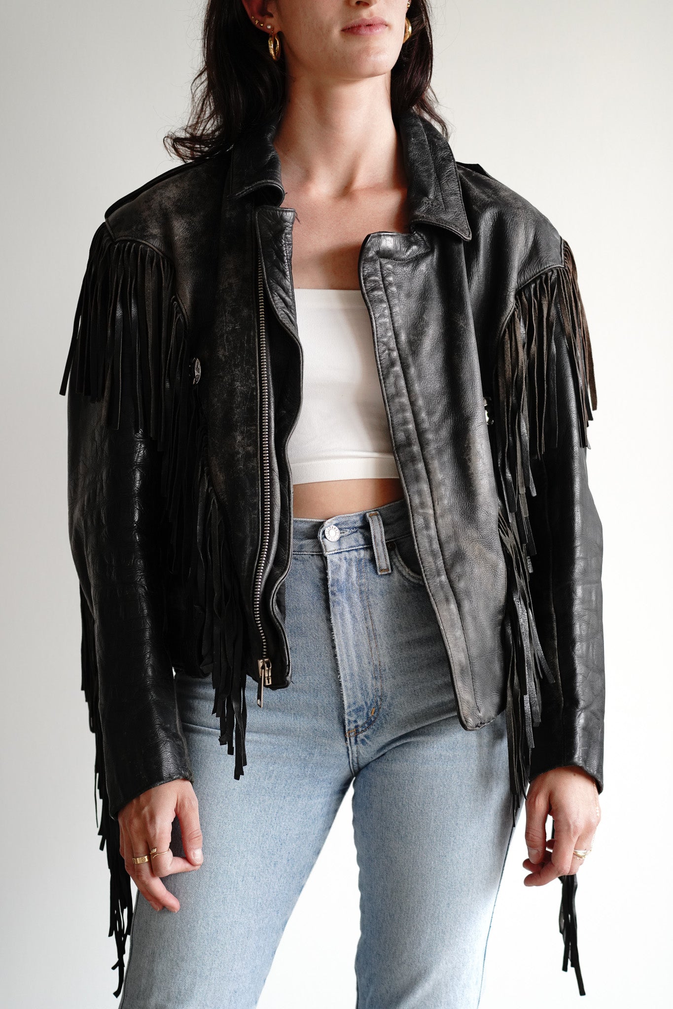 Vintage 70s Fringe Leather Moto Jacket