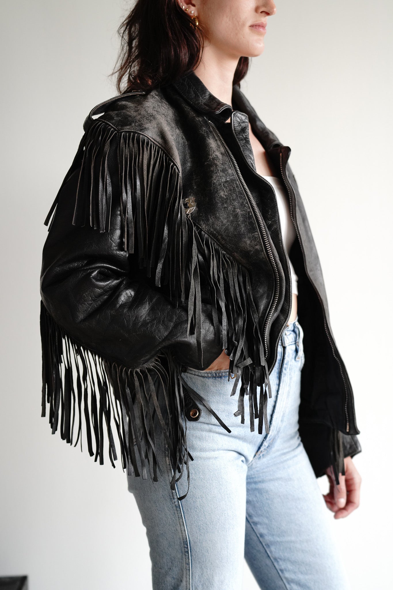 Vintage 70s Fringe Leather Moto Jacket