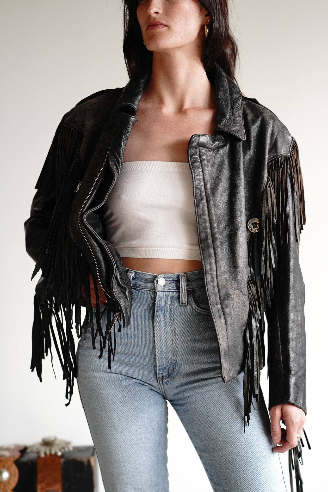 Vintage 70s Fringe Leather Moto Jacket