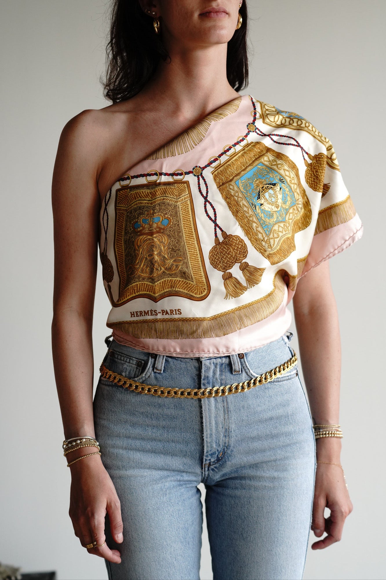 Vintage Authentic Hermes Pink Silk Scarf