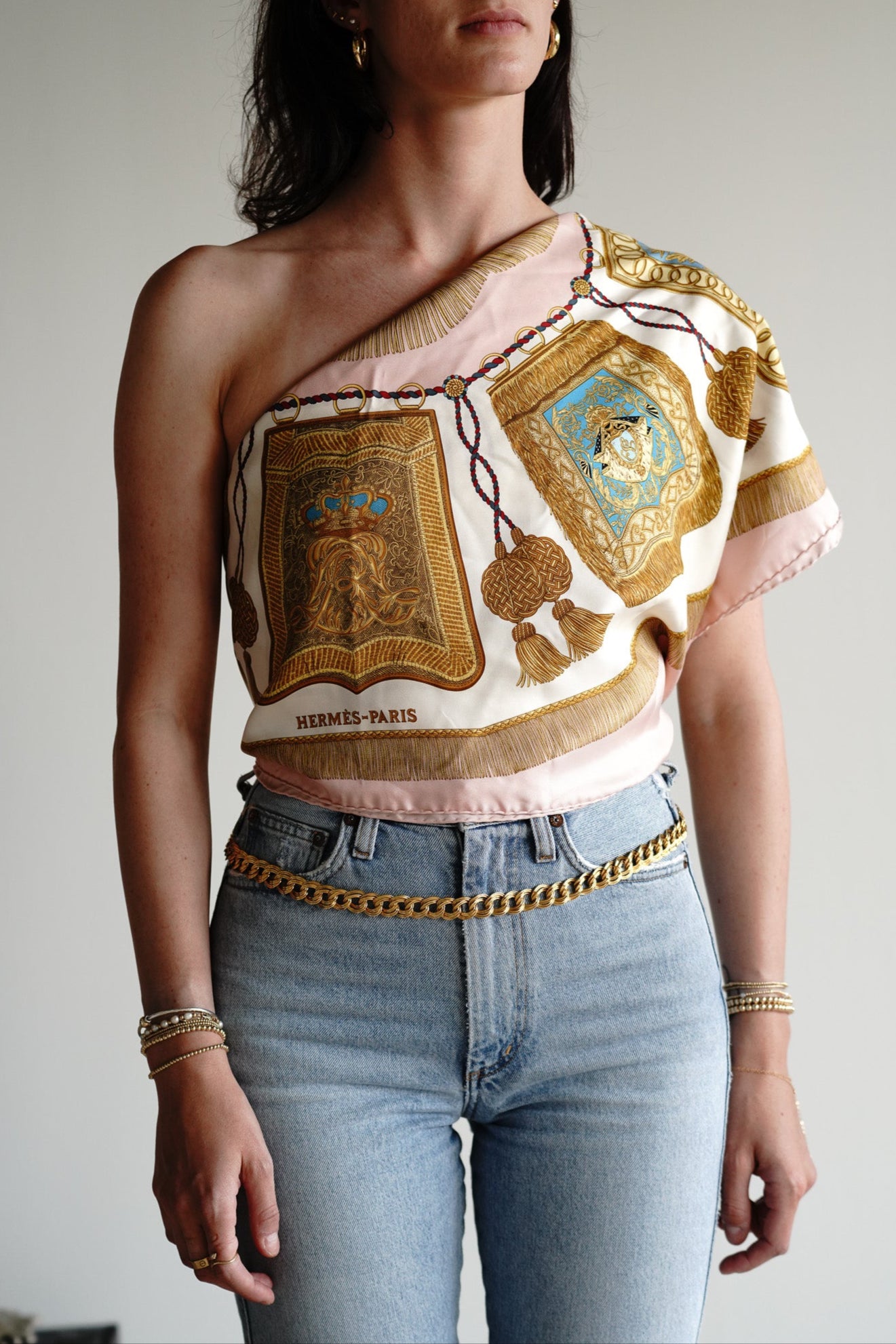 Vintage Authentic Hermes Pink Silk Scarf