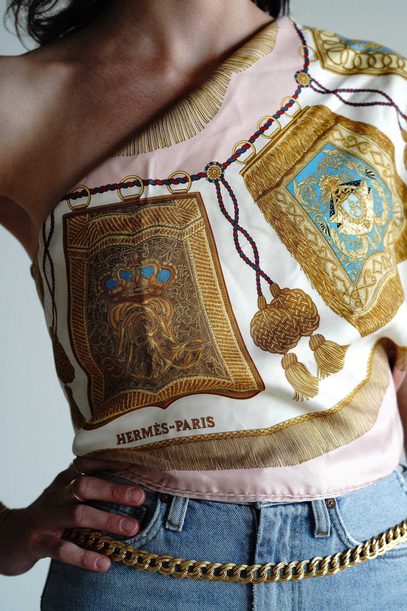 Vintage Authentic Hermes Pink Silk Scarf