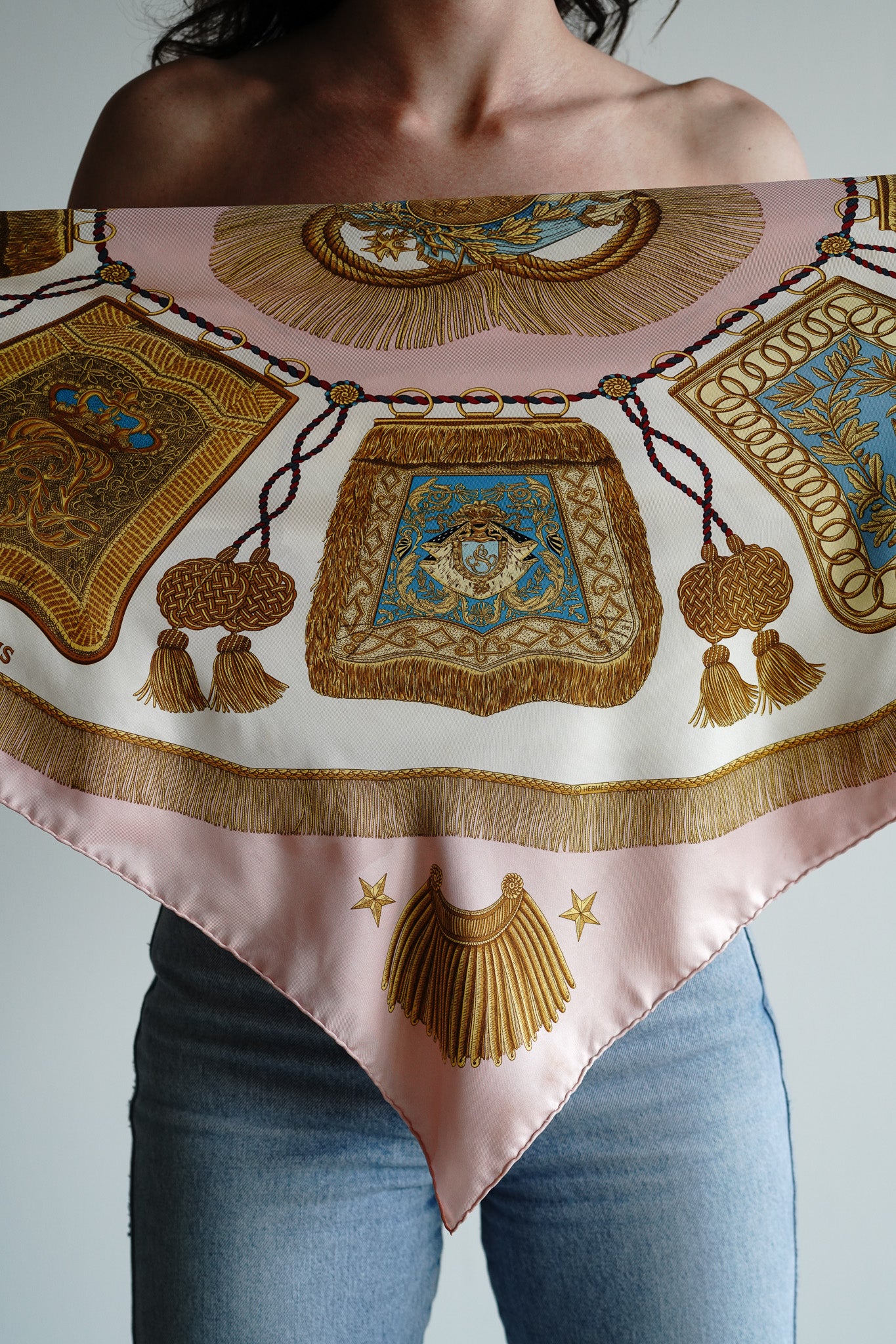 Vintage Authentic Hermes Pink Silk Scarf