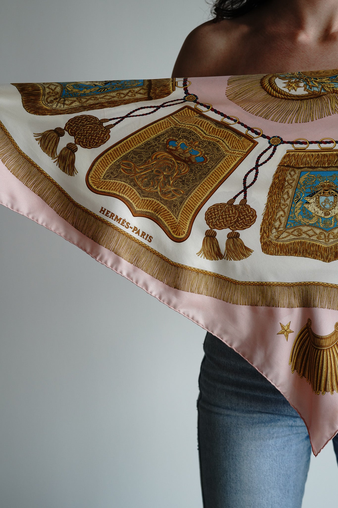 Vintage Authentic Hermes Pink Silk Scarf