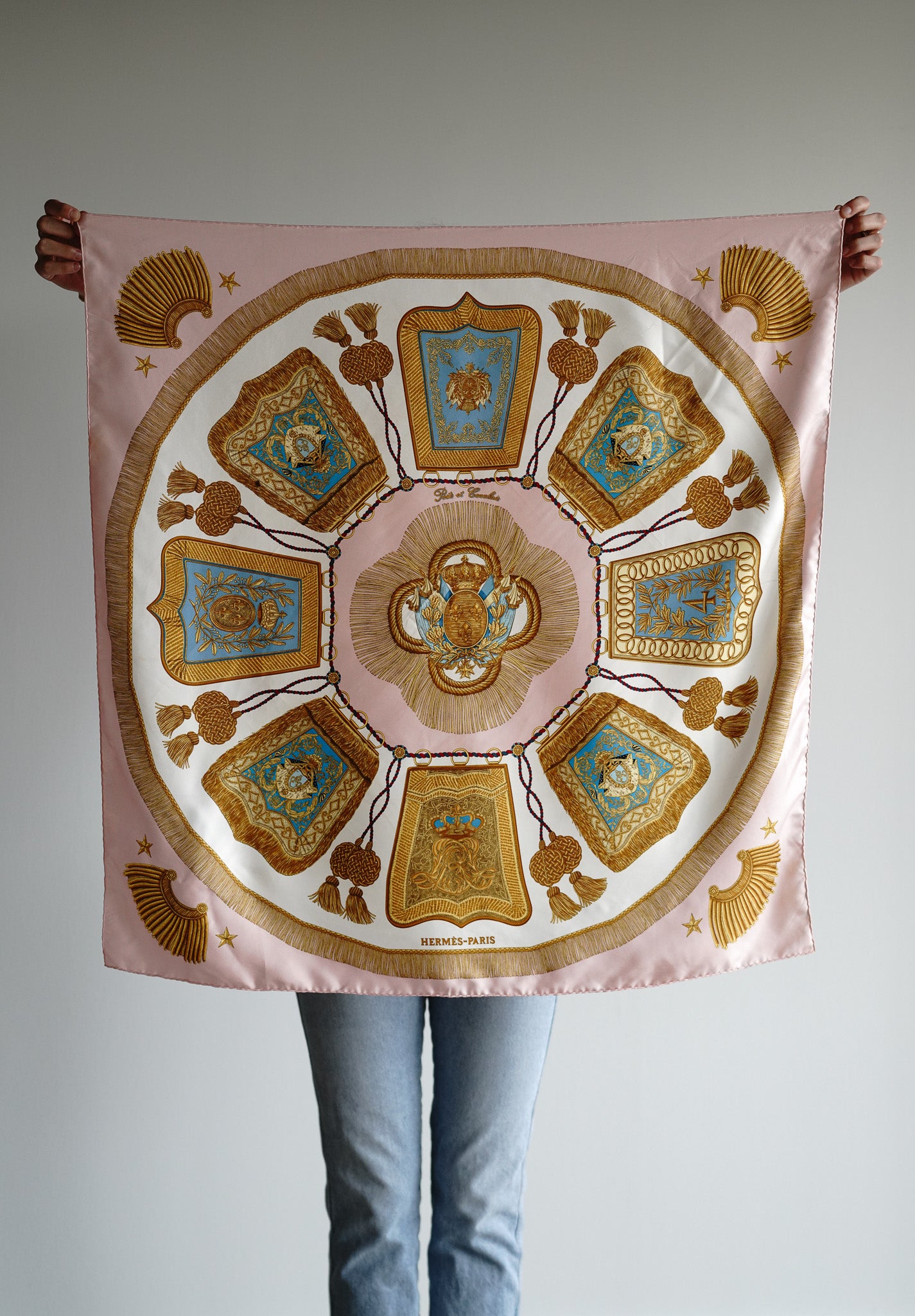 Vintage Authentic Hermes Pink Silk Scarf